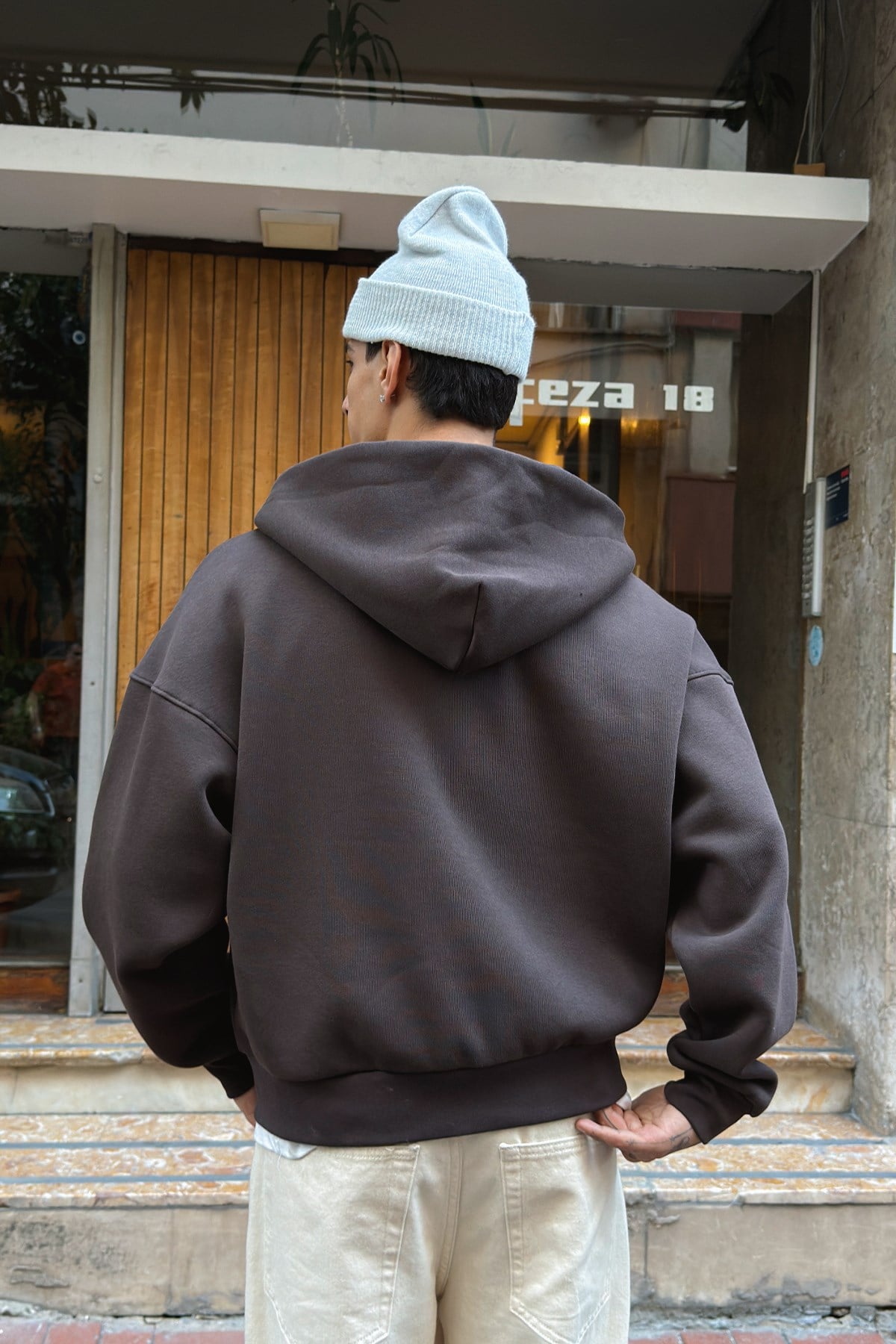 Puffer Dark Brown Boxy Fit Zippered Hoodie