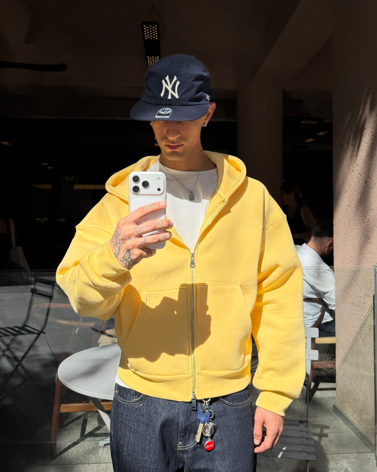 Puffer Butter Yellow Boxy Fit Zippered Hoodie