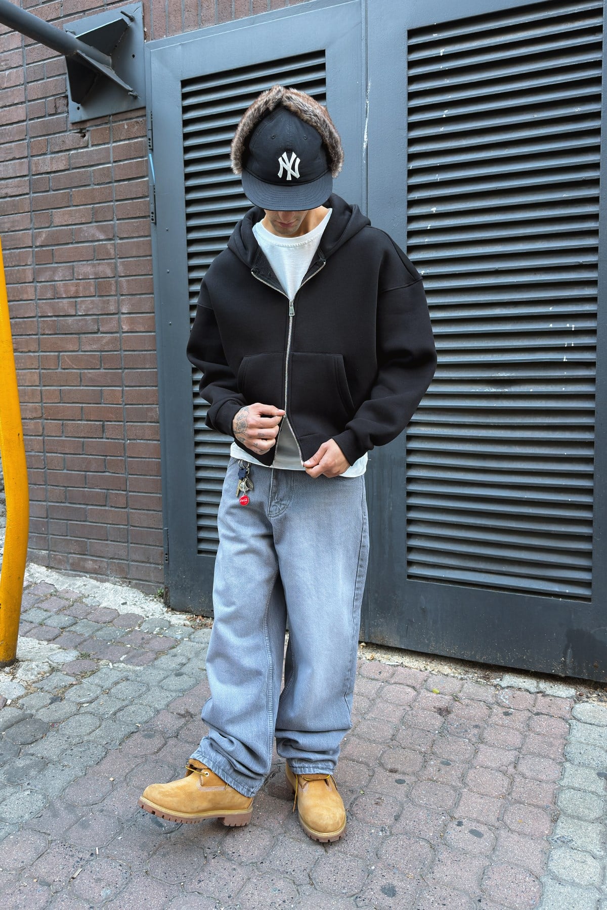 Puffer Black Boxy Fit Zippered Hoodie