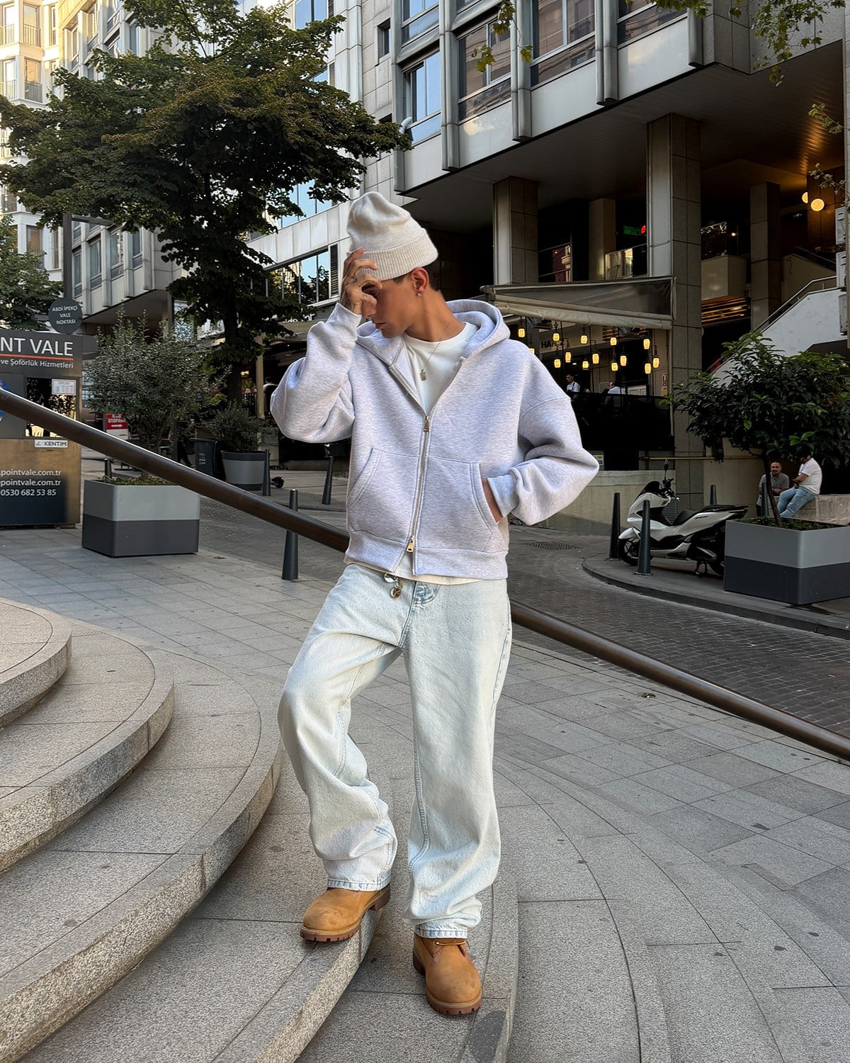 Puffer Melange Gray Boxy Fit Zippered Hoodie
