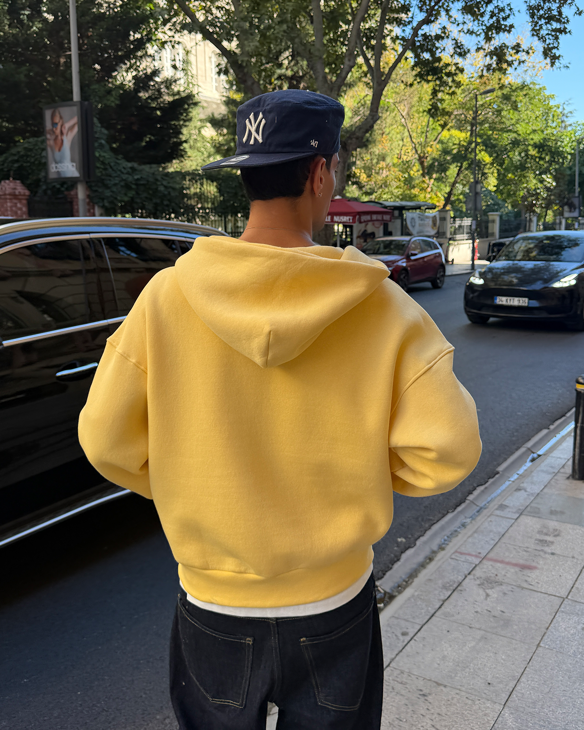 Puffer Butter Yellow Boxy Fit Zippered Hoodie