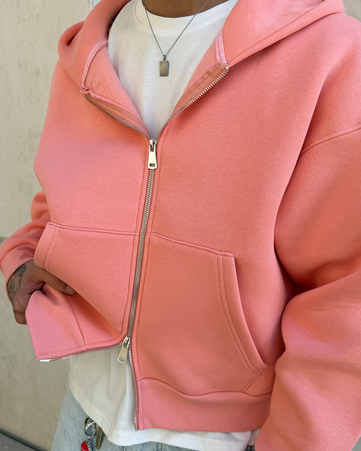 Puffer Baby Pink Boxy Fit Zippered Hoodie