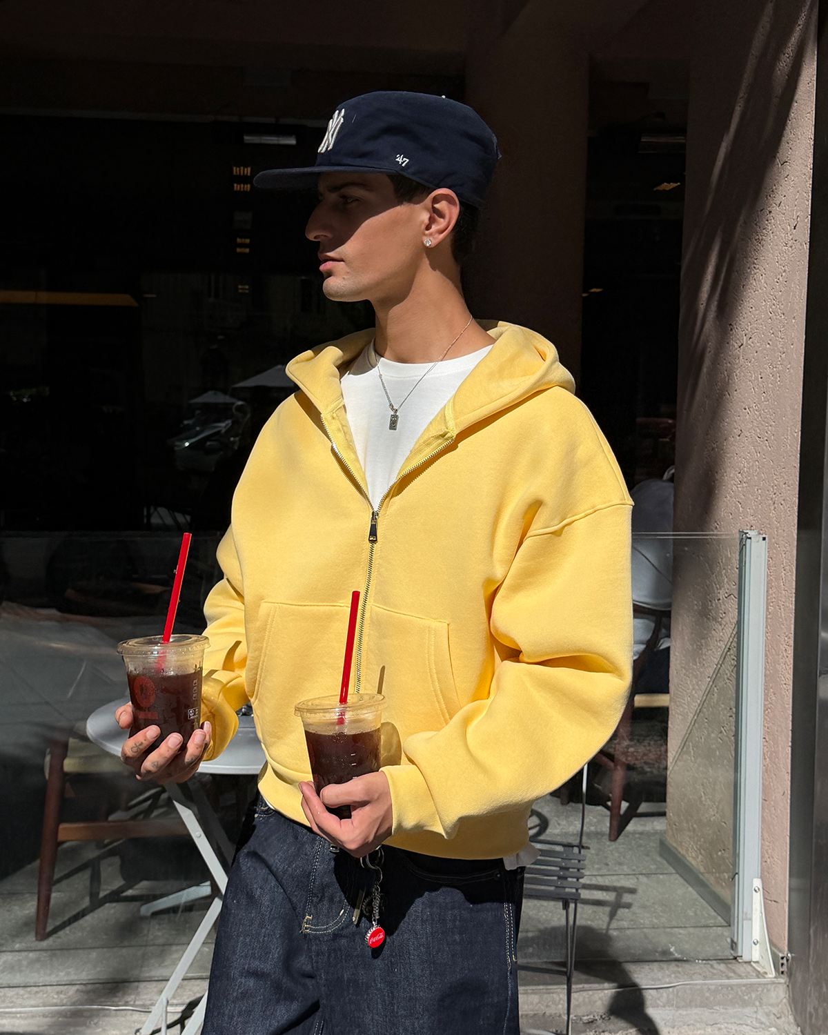 Puffer Butter Yellow Boxy Fit Zippered Hoodie