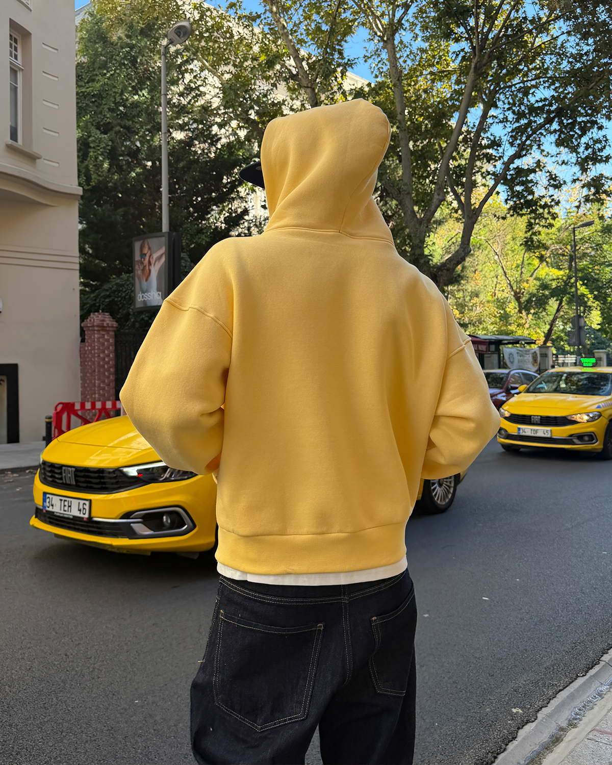 Puffer Butter Yellow Boxy Fit Zippered Hoodie