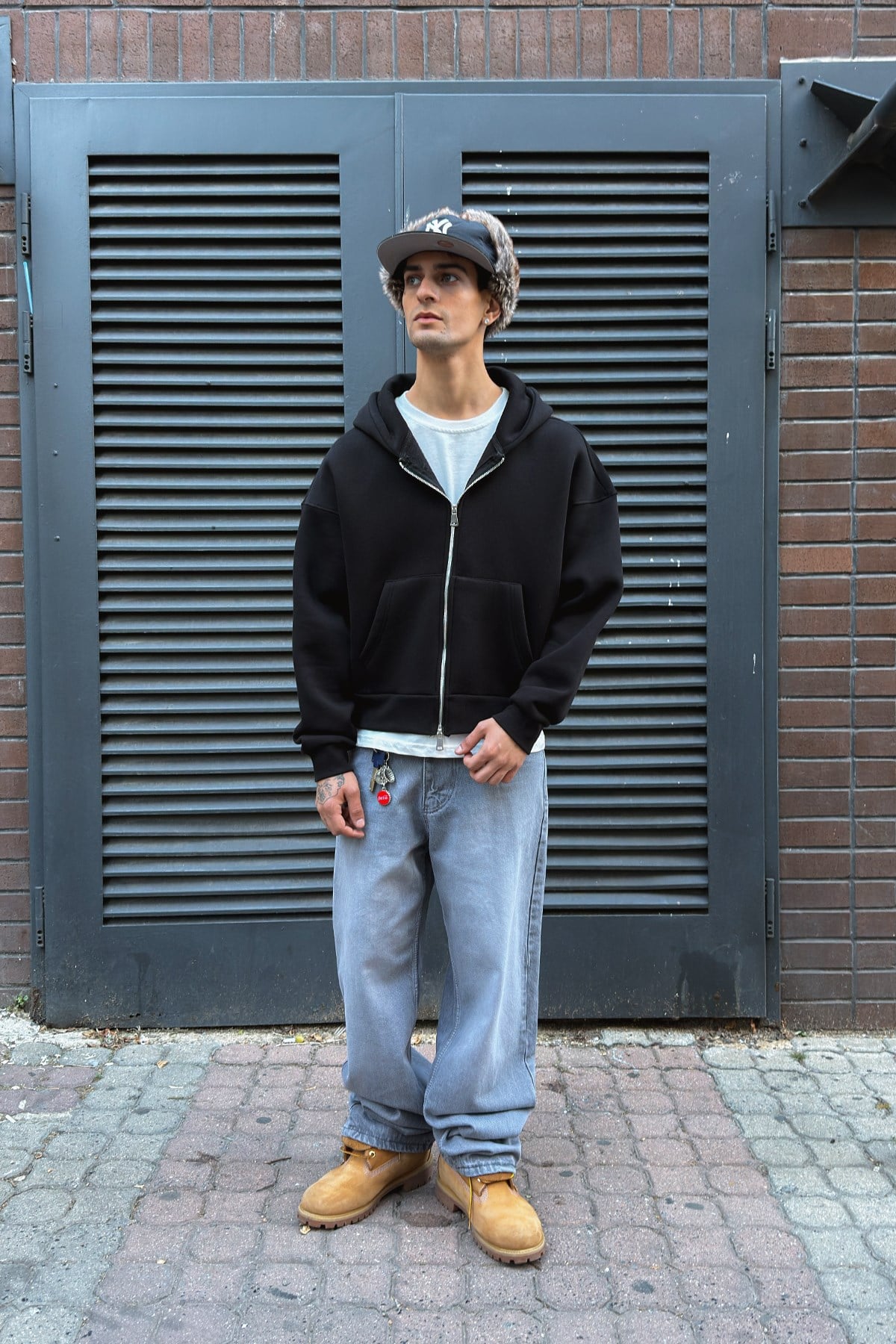 Puffer Black Boxy Fit Zippered Hoodie