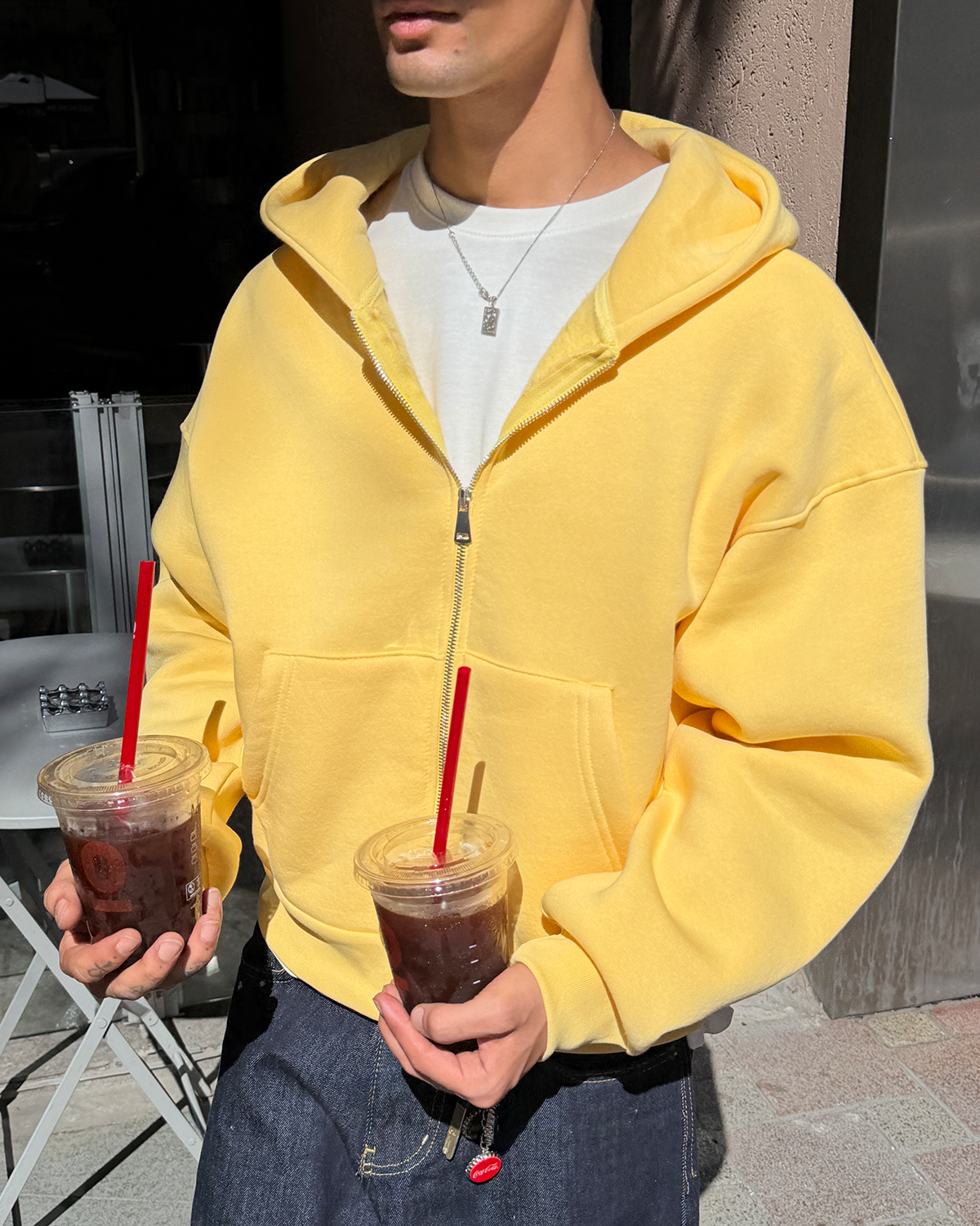 Puffer Butter Yellow Boxy Fit Zippered Hoodie