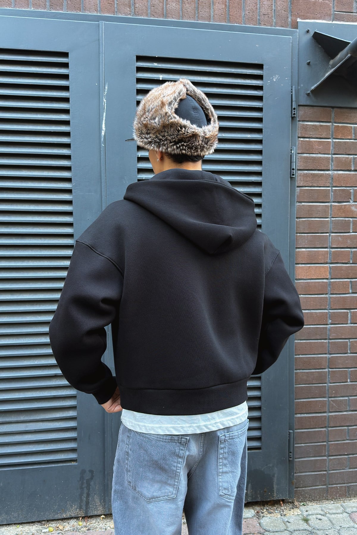 Puffer Black Boxy Fit Zippered Hoodie