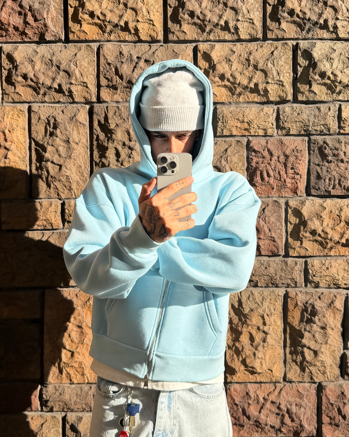 Puffer Baby Blue Boxy Fit Zippered Hoodie