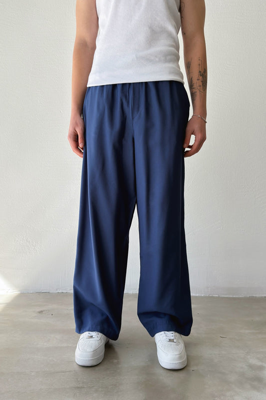 Relaxed Fit Baggy Pants with Elastic Waistband, Blue