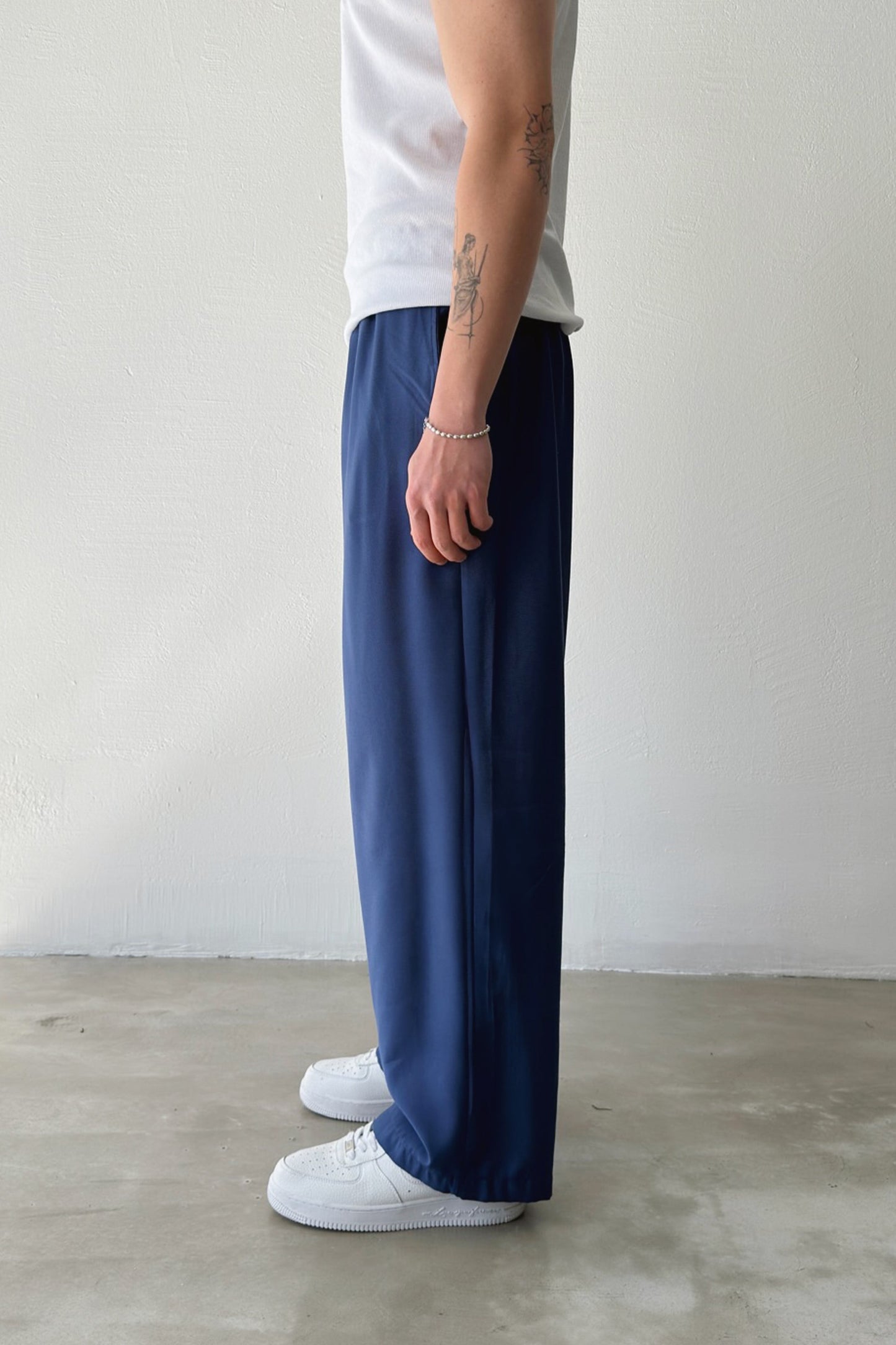 Relaxed Fit Baggy Pants with Elastic Waistband, Blue