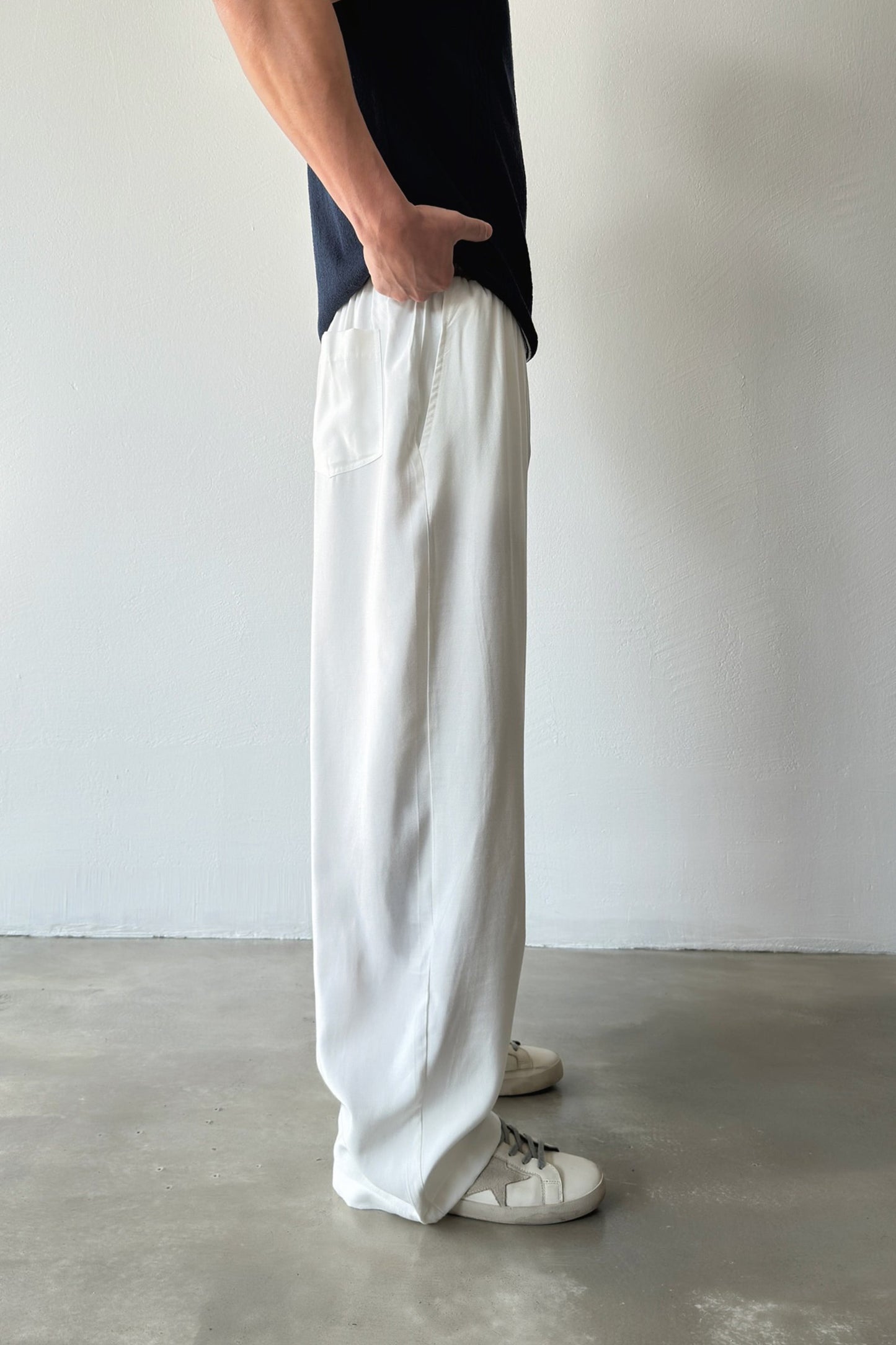 Relaxed Fit Baggy Pants with Elastic Waistband