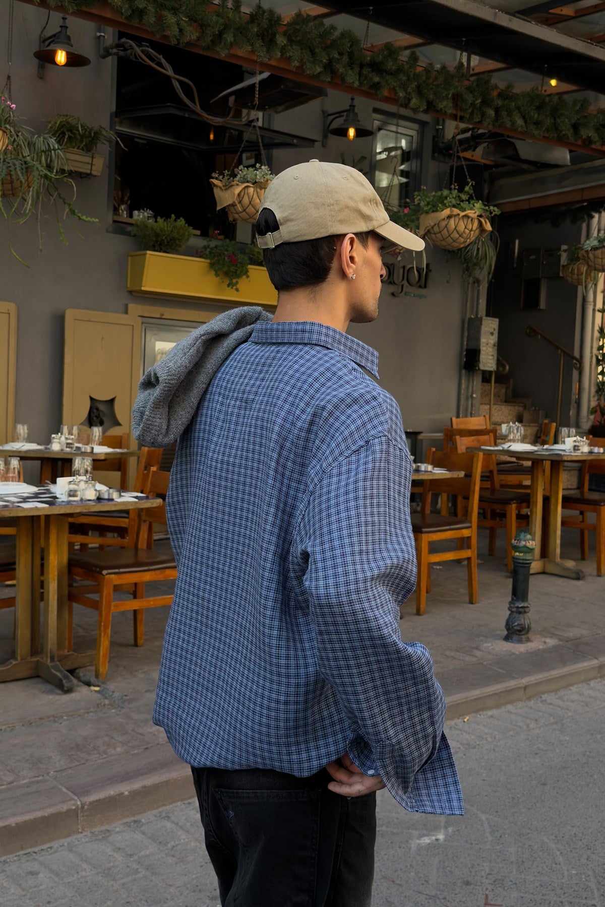 Blue Relax Fit Plaid Shirt