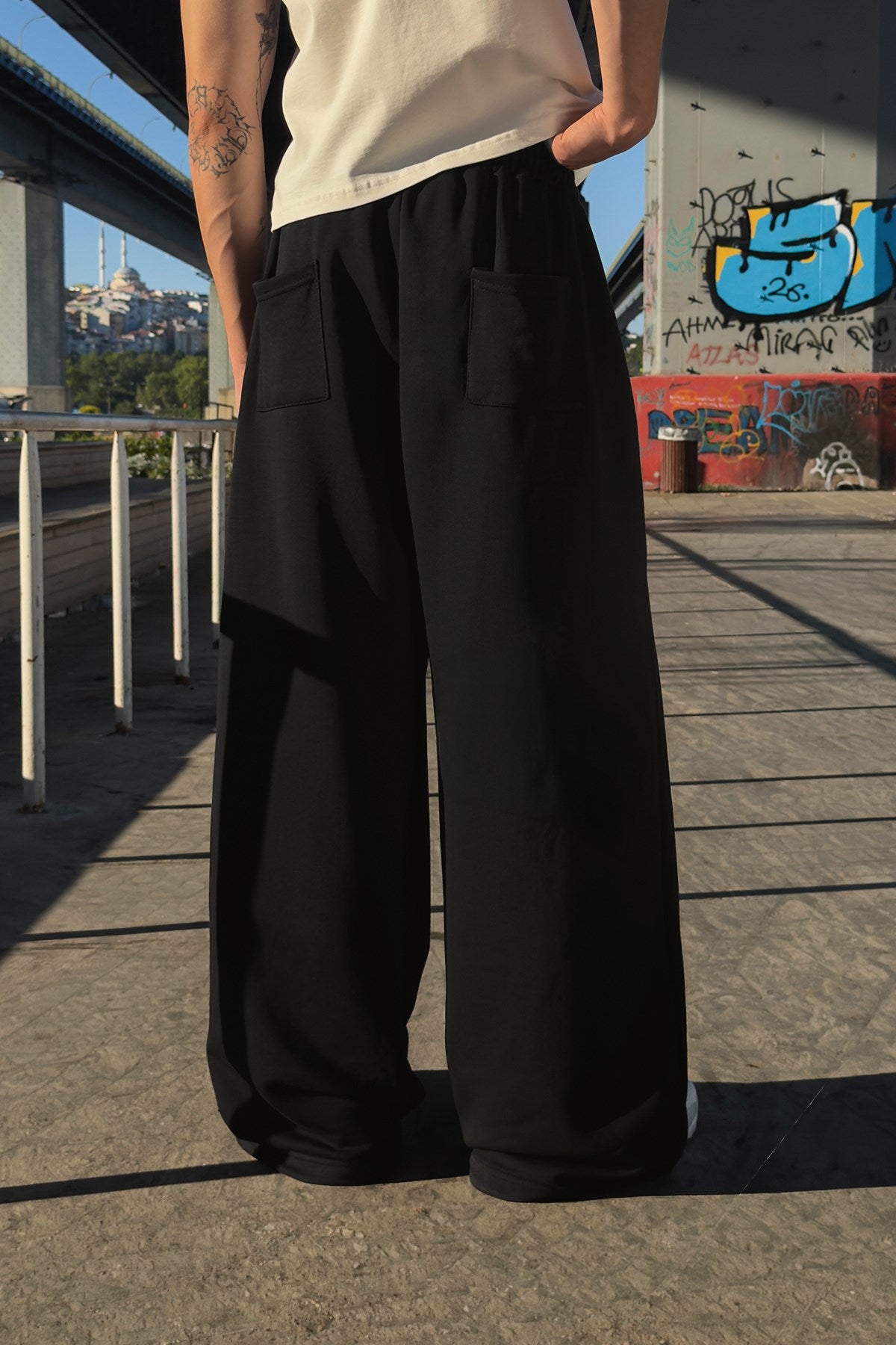 Script Adjustable Black Baggy Sweatpants