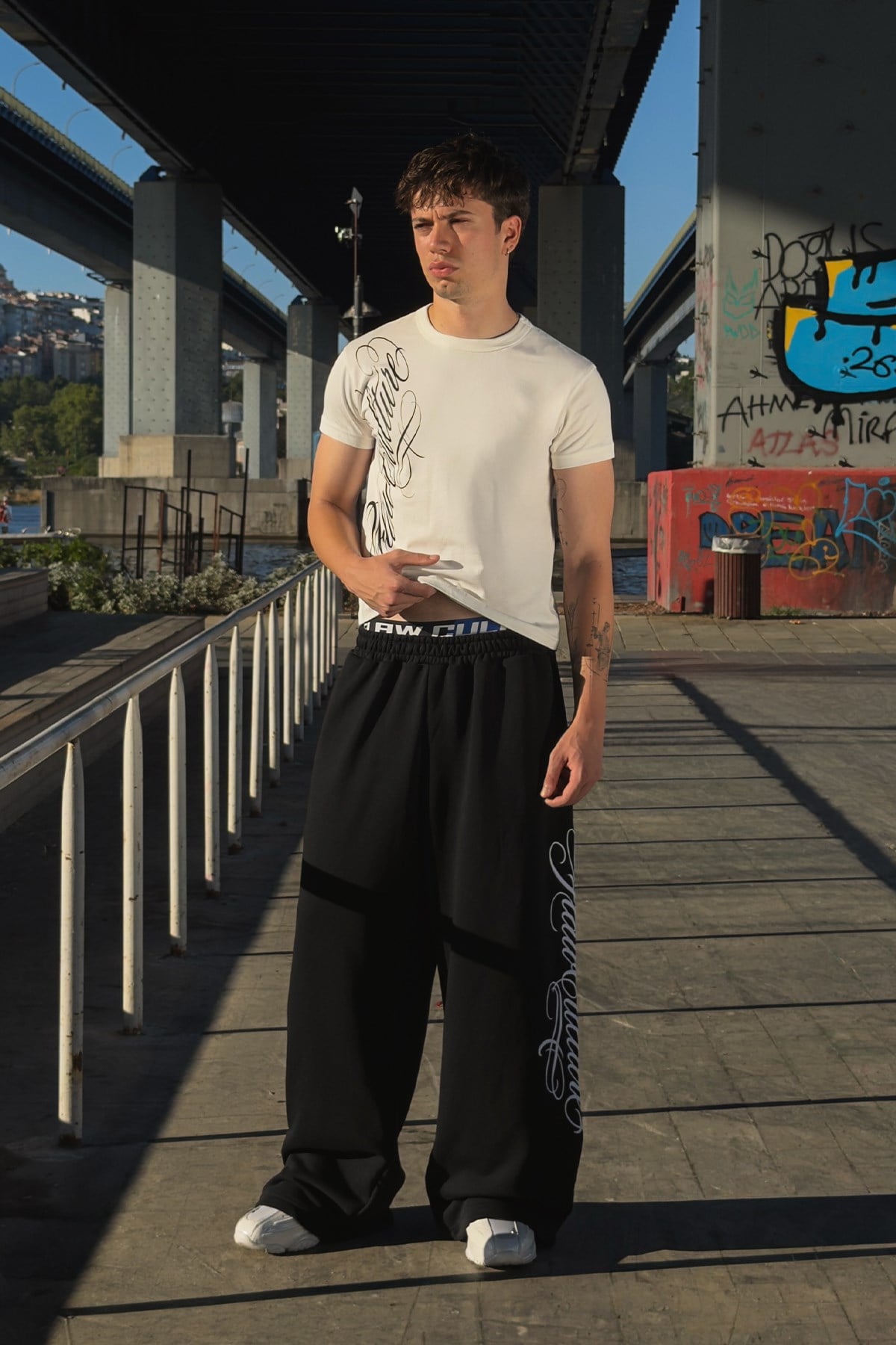 Script Adjustable Black Baggy Sweatpants