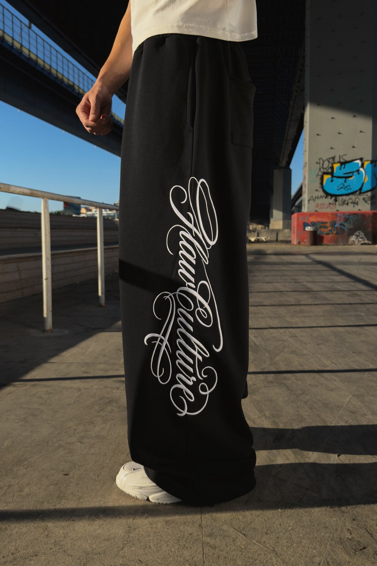 Script Adjustable Black Baggy Sweatpants