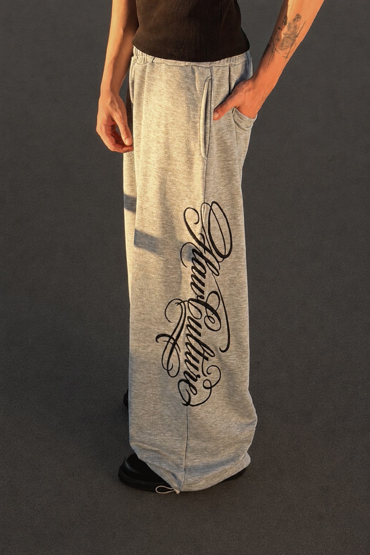 Script Adjustable Grey Melange Baggy Sweatpants