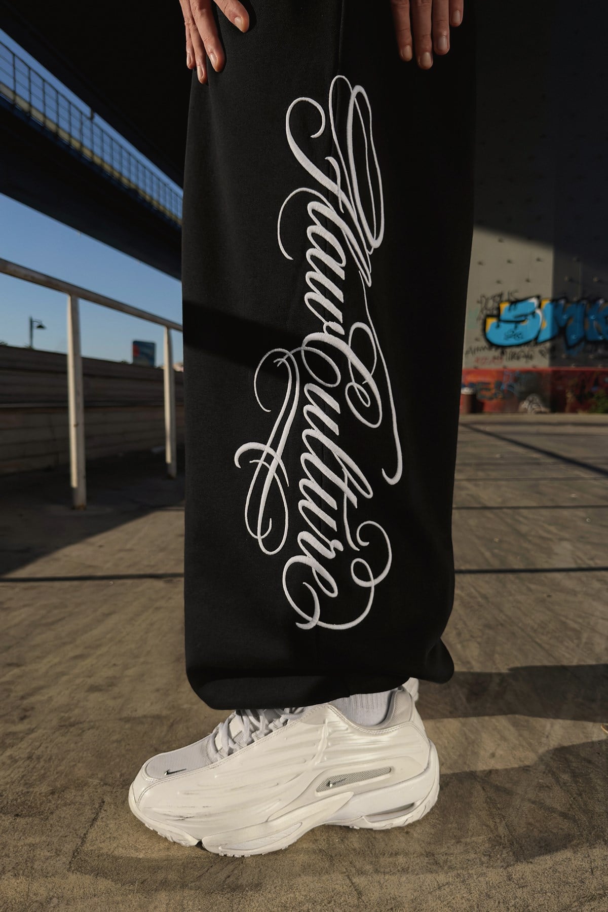 Script Adjustable Black Baggy Sweatpants