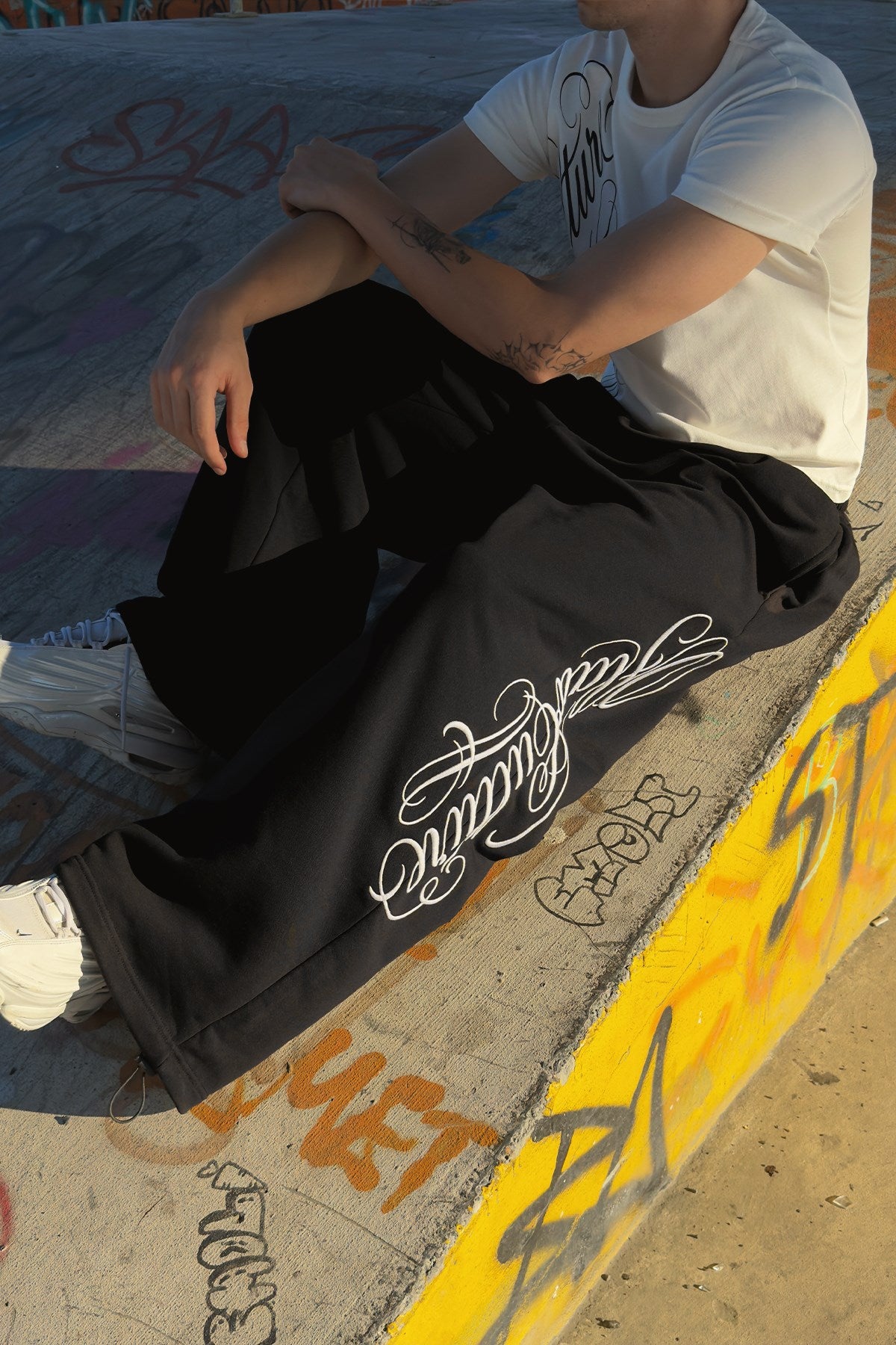 Script Adjustable Black Baggy Sweatpants