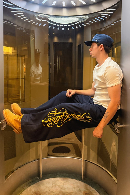 Script Adjustable Navy Baggy Sweatpants