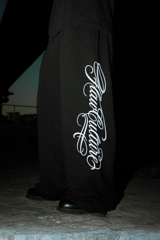Script Adjustable Black Baggy Sweatpants