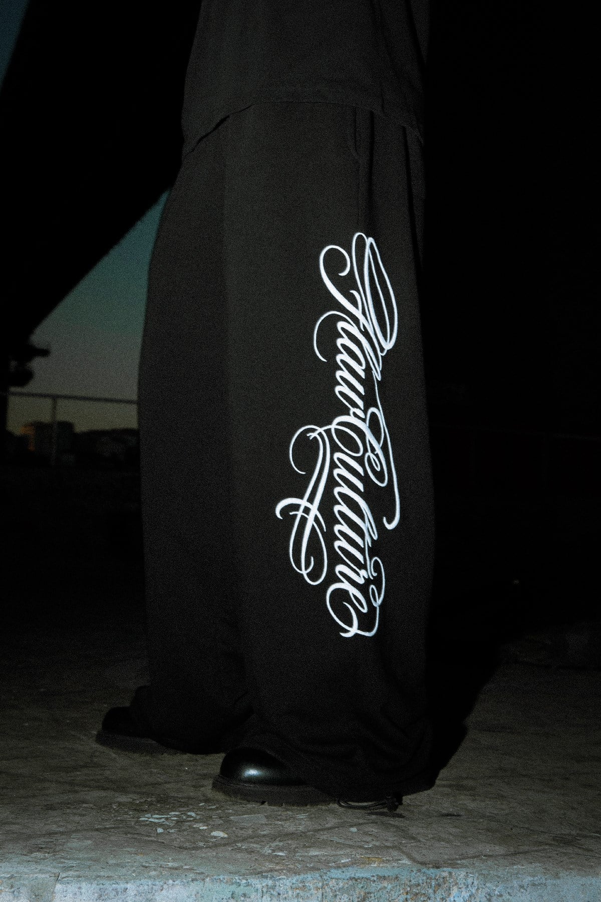 Script Adjustable Black Baggy Sweatpants