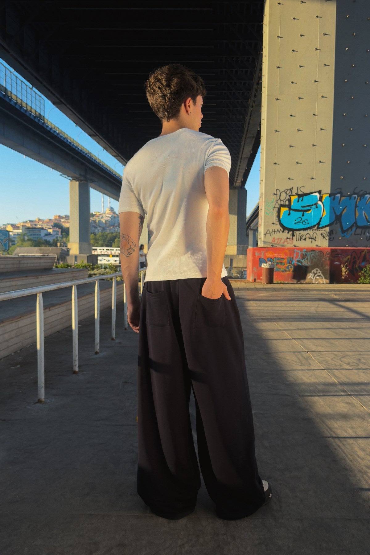 Script Adjustable Navy Baggy Sweatpants