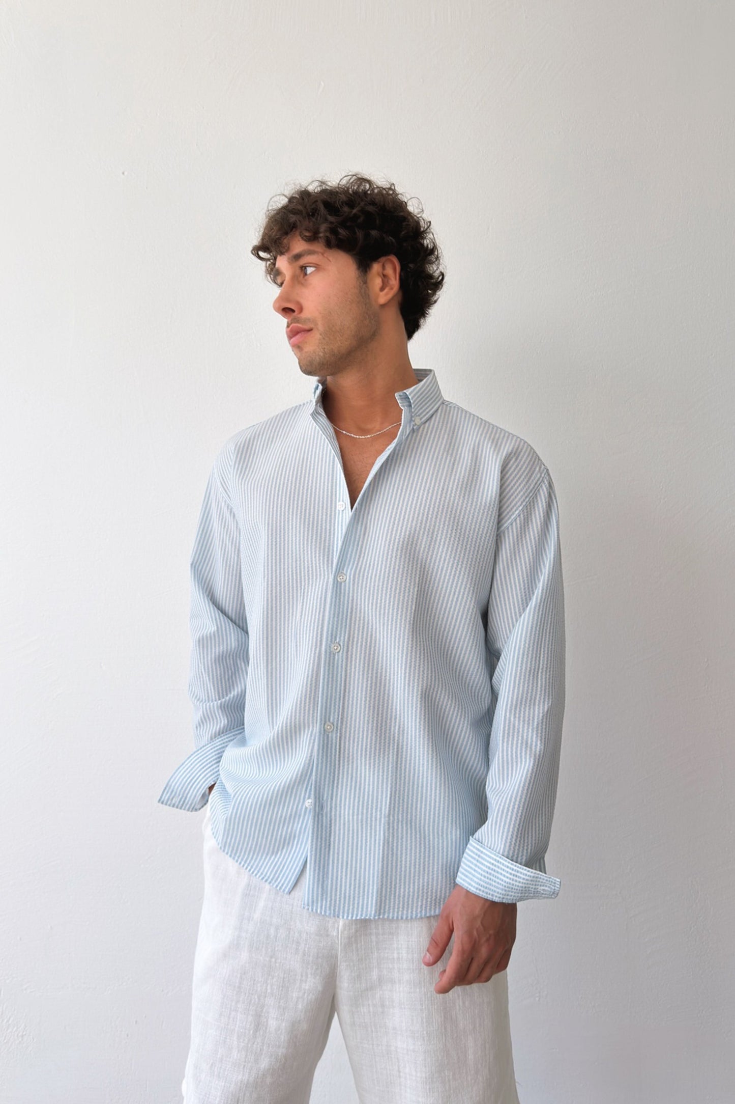 Solar Stripes Blue Waffle Striped Shirt
