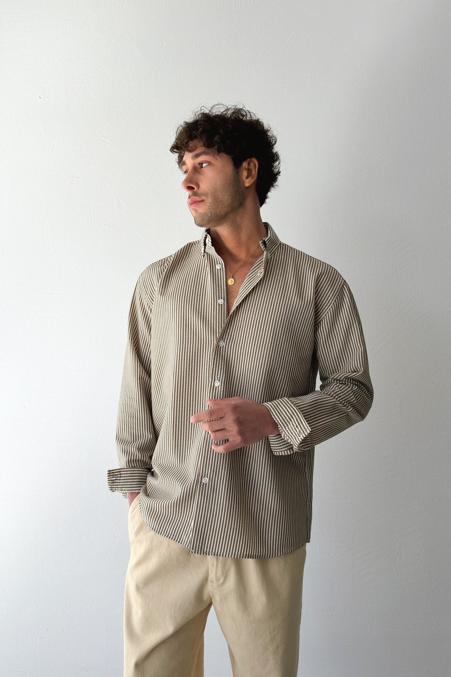 Solar Stripes Brown Waffle Striped Shirt