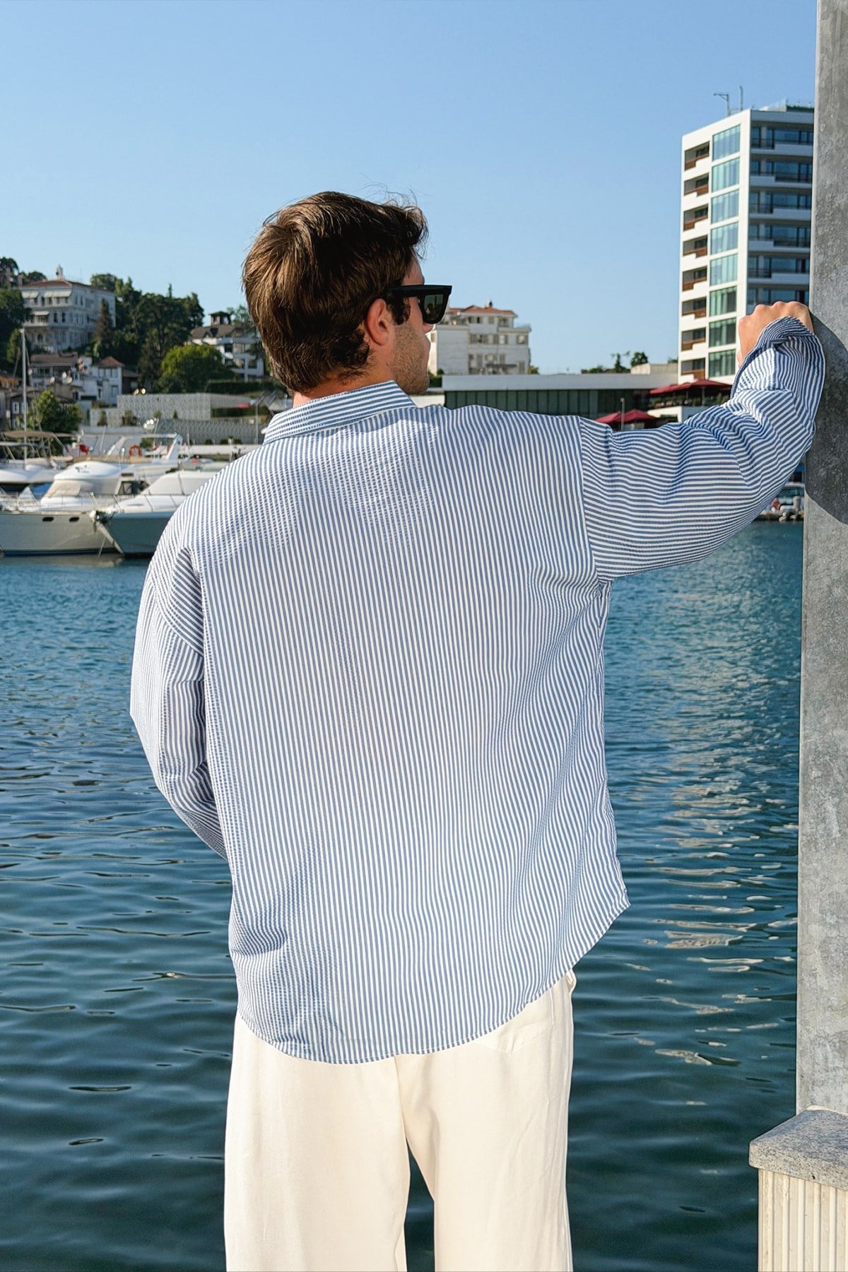 Solar Stripes Navy Blue Waffle Striped Shirt