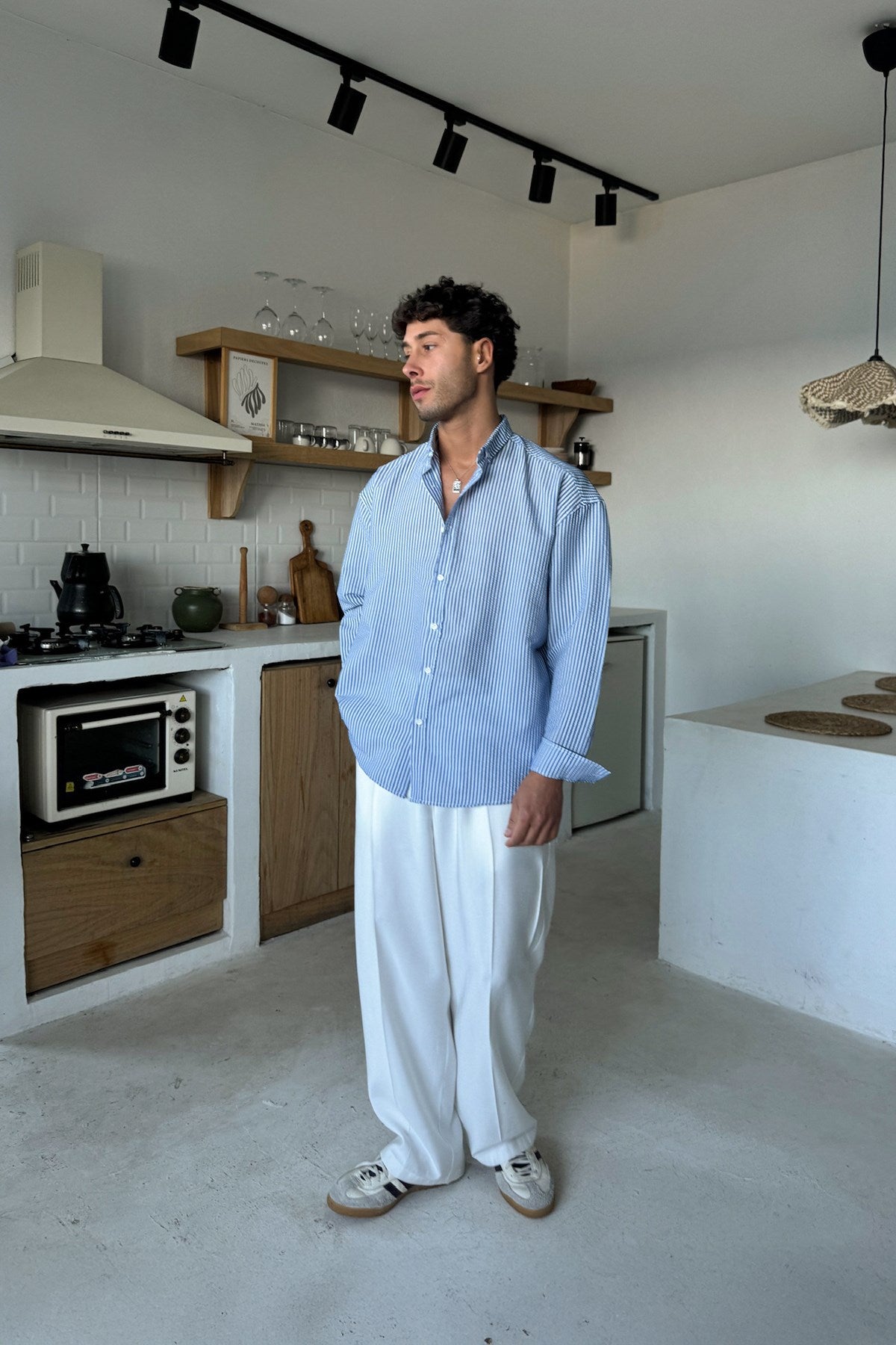 Solar Stripes Navy Blue Waffle Striped Shirt