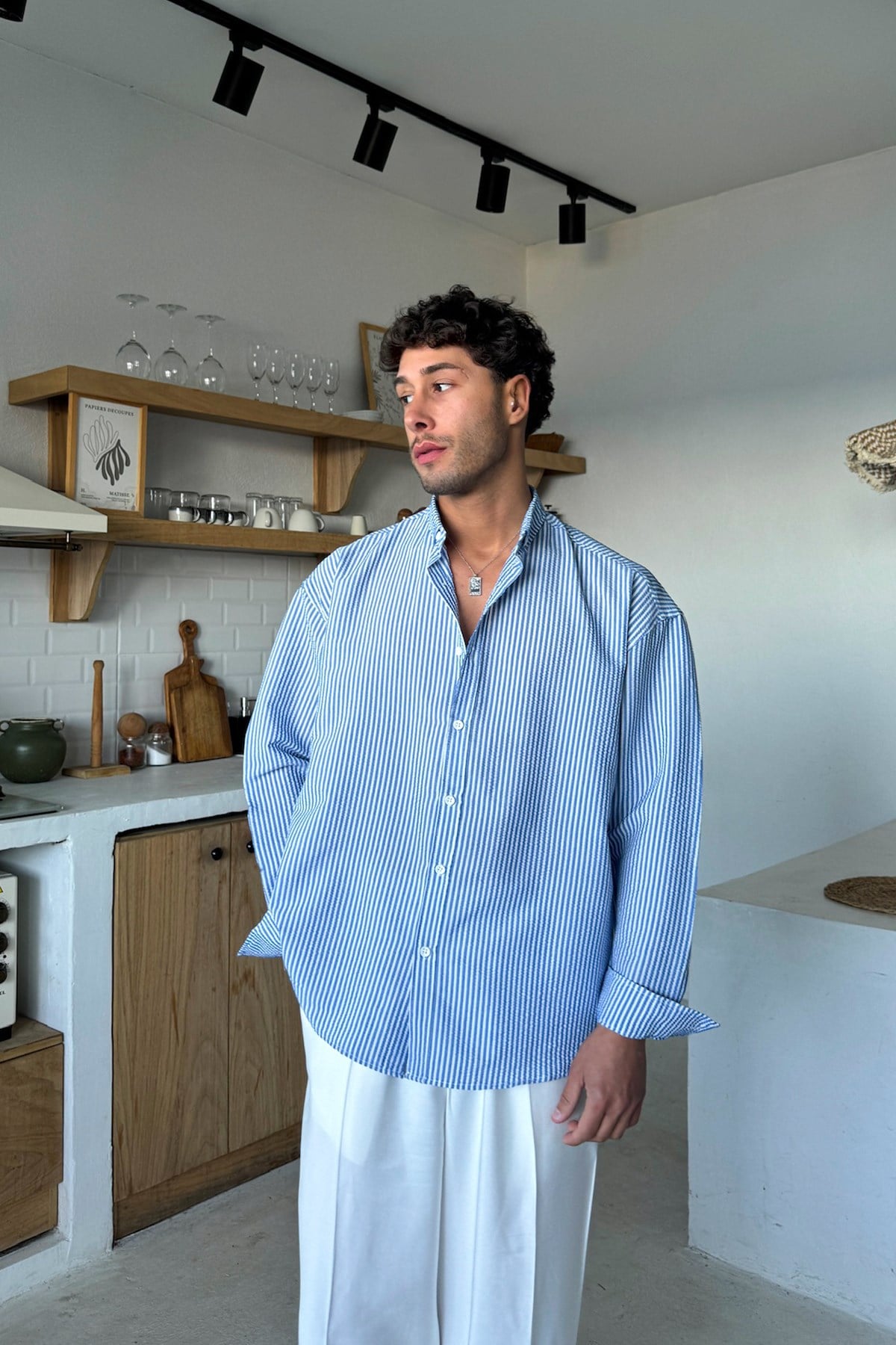 Solar Stripes Navy Blue Waffle Striped Shirt