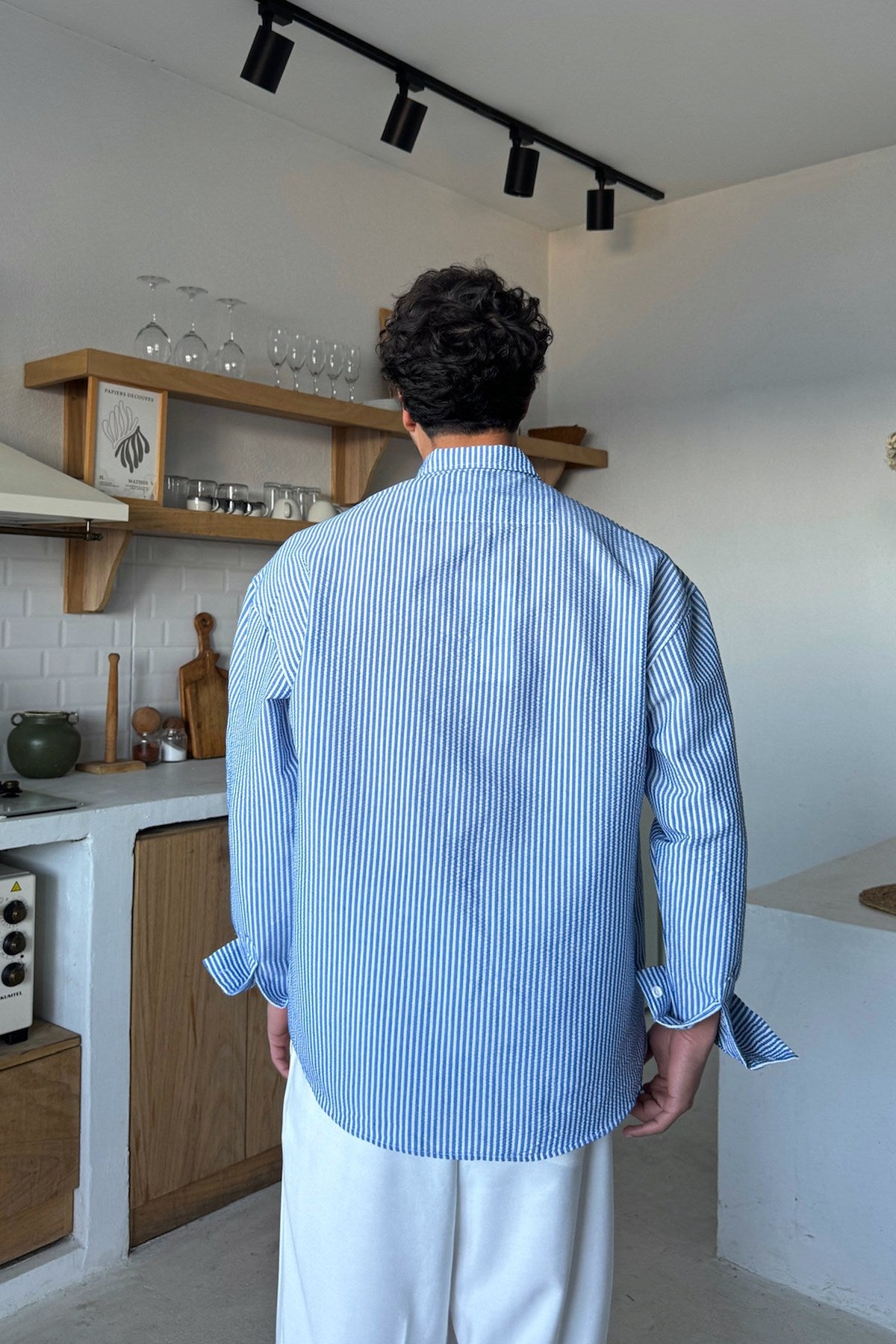 Solar Stripes Navy Blue Waffle Striped Shirt