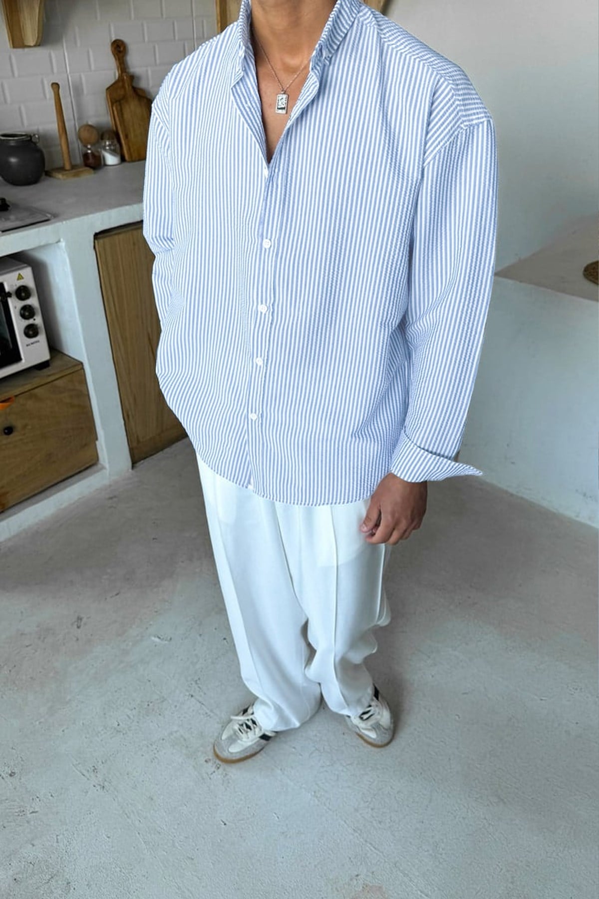 Solar Stripes Blue Waffle Striped Shirt