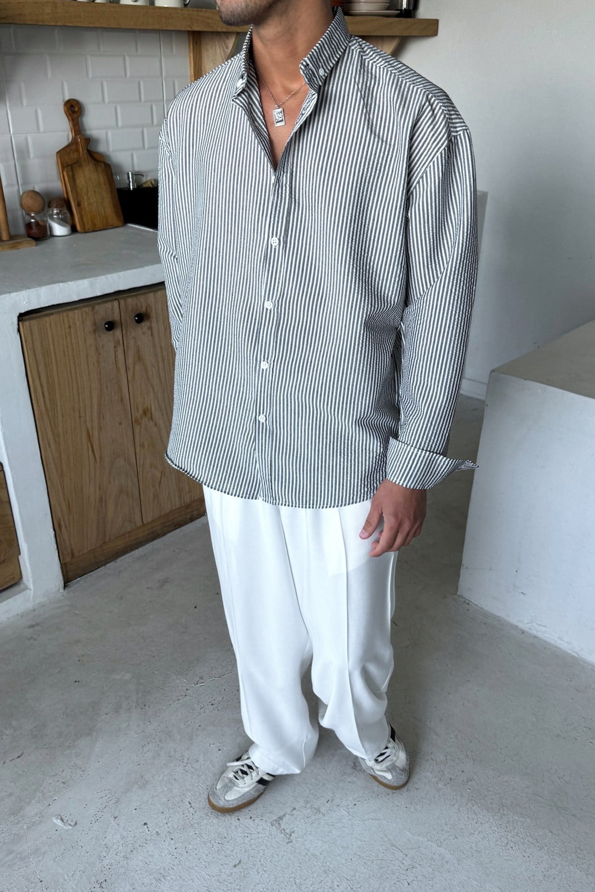 Solar Stripes Black Waffle Striped Shirt