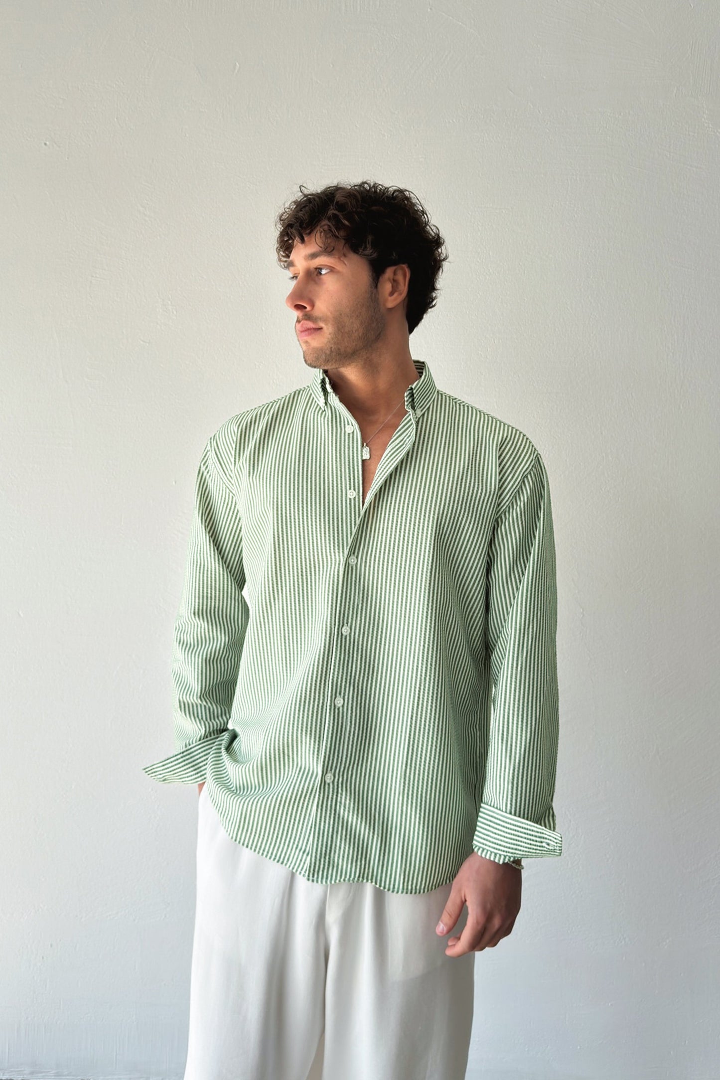 Solar Stripes Green Waffle Striped Shirt