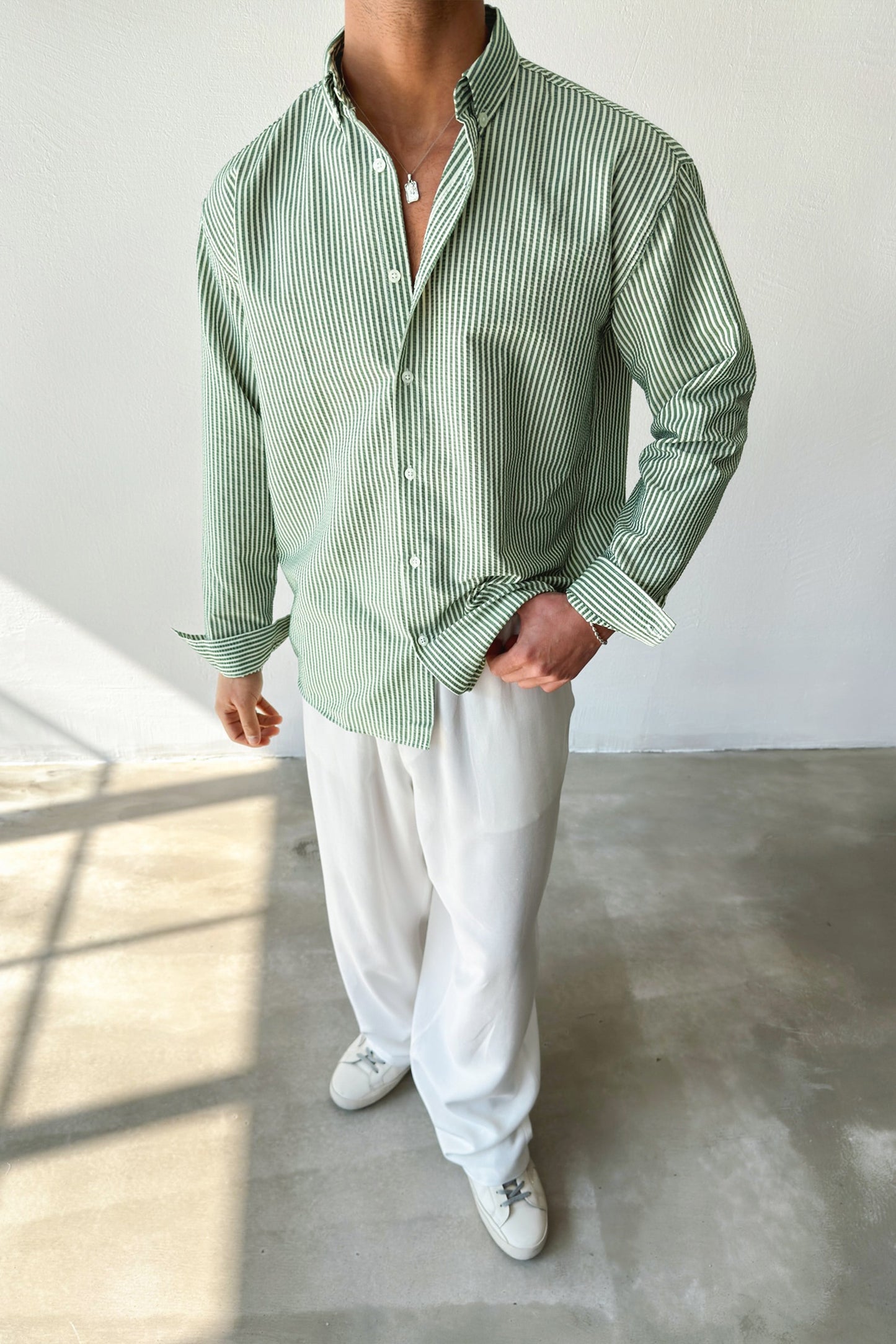 Solar Stripes Green Waffle Striped Shirt