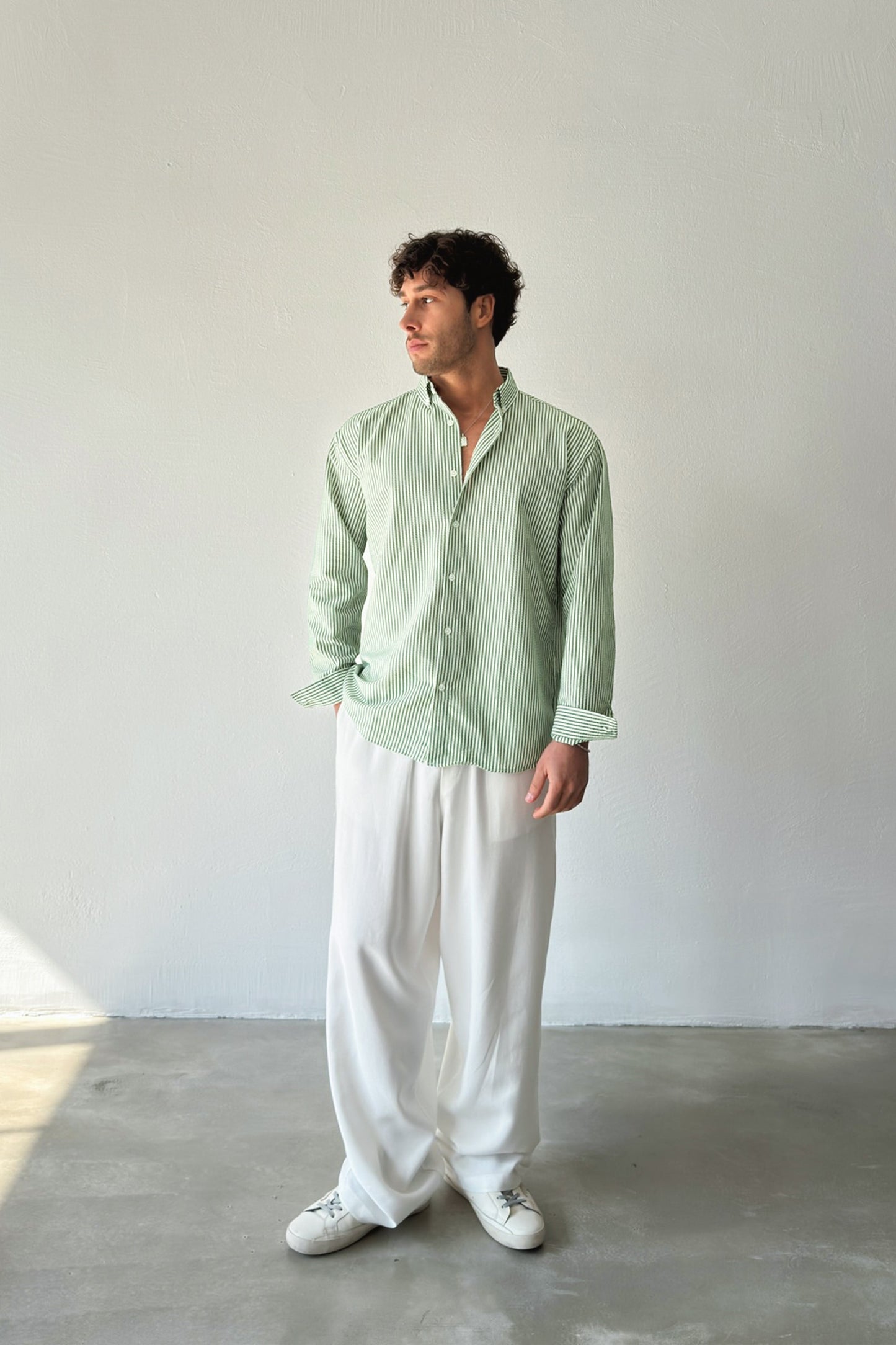 Solar Stripes Green Waffle Striped Shirt