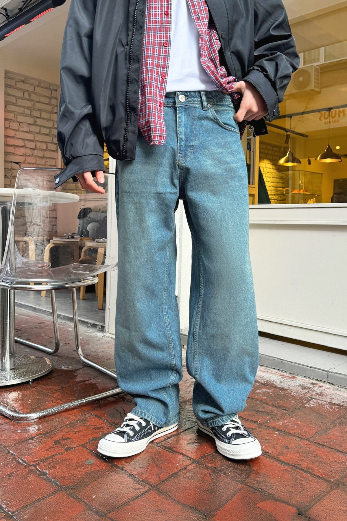 Fade Detail Baggy Jeans Blue