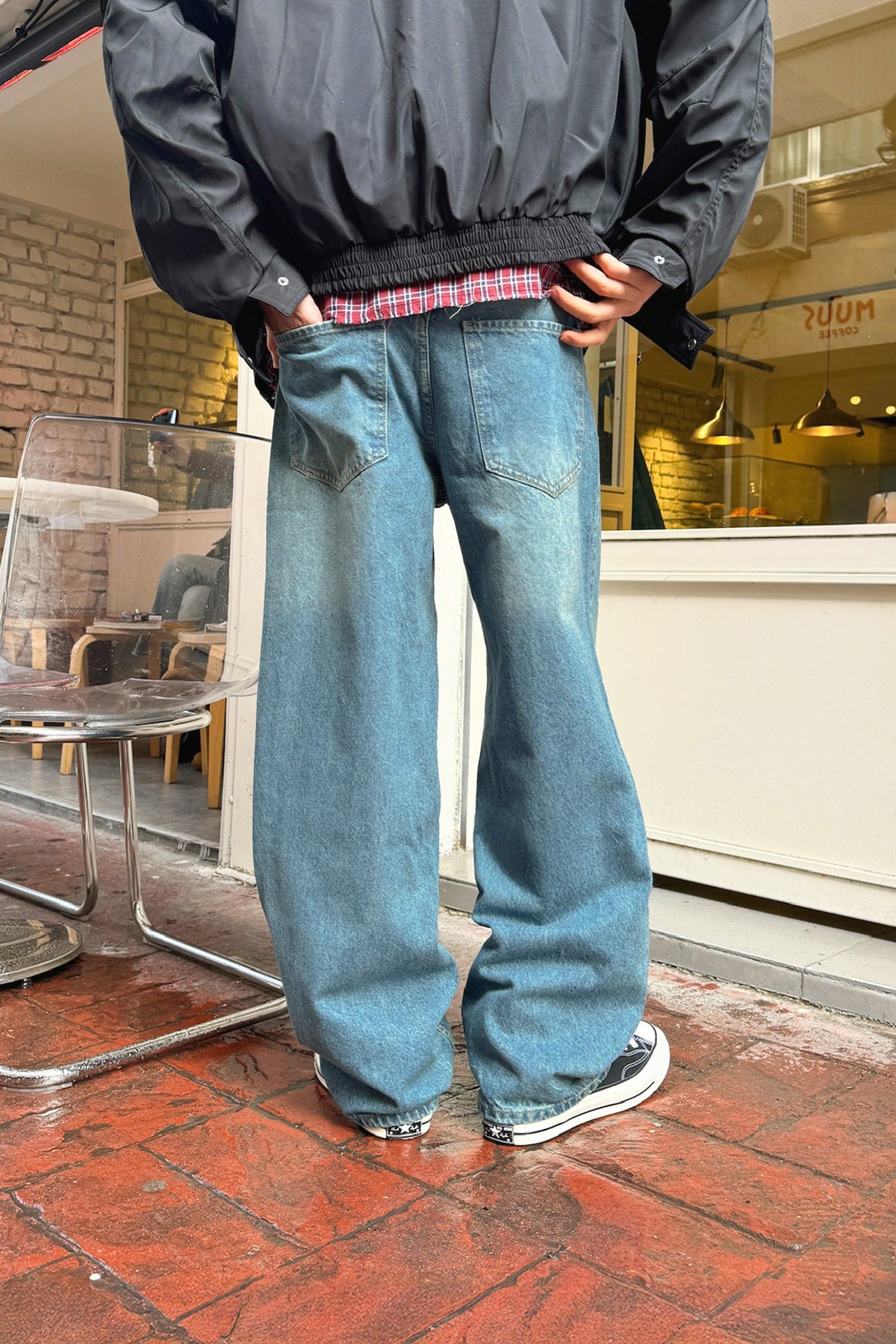 Fade Detail Baggy Jeans Blue