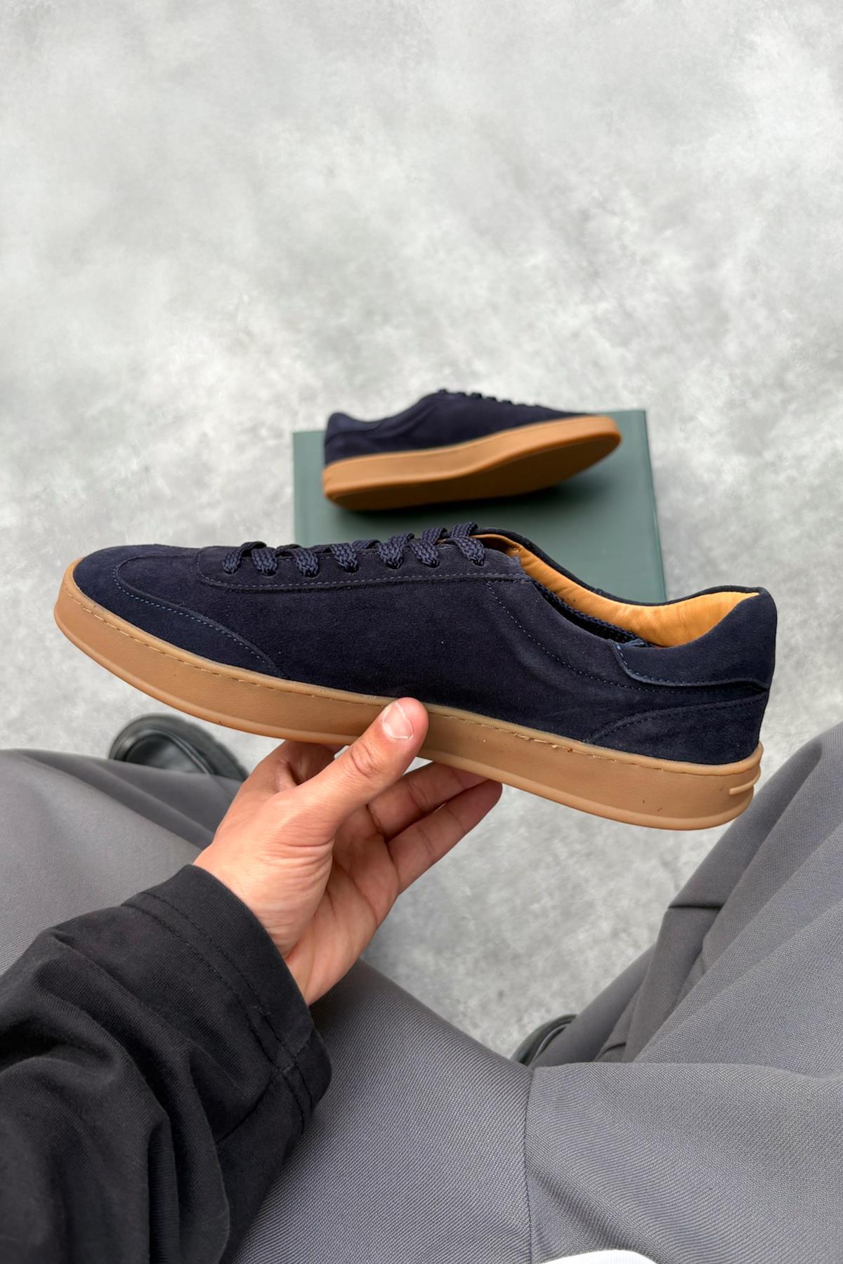 Suede Lace-up Sneakers Navy Blue