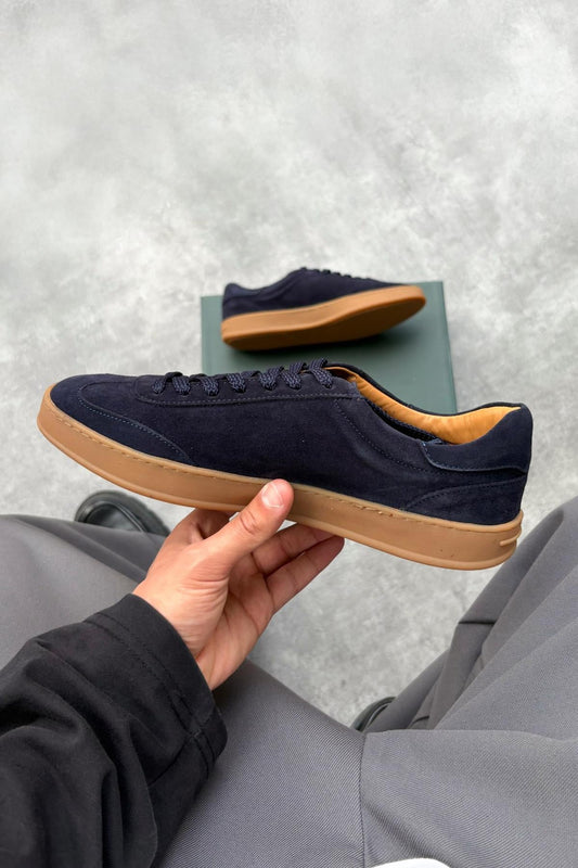 Suede Lace-up Sneakers Navy Blue
