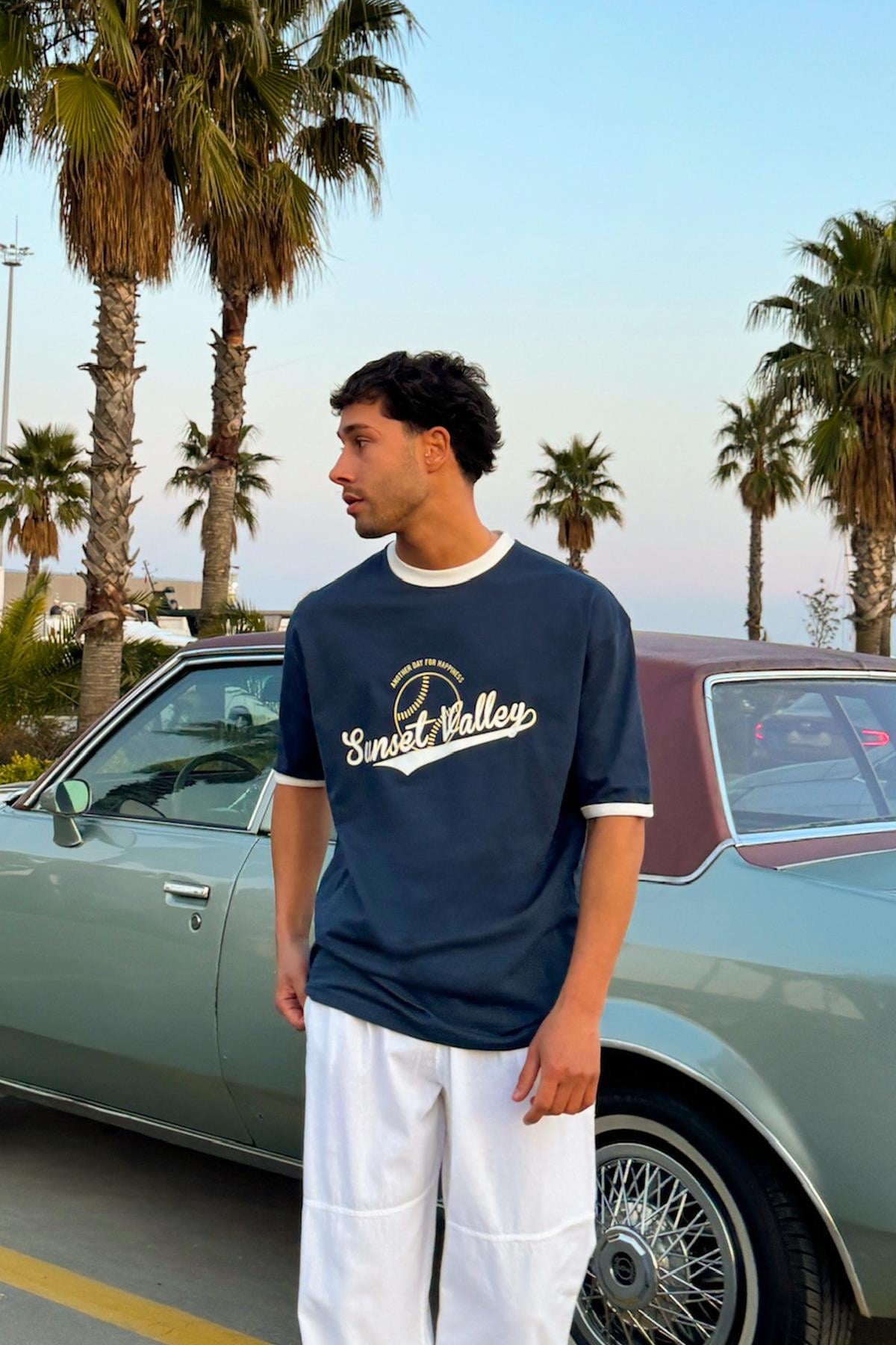 Sunset Valley Printed Oversize T-Shirt Indigo