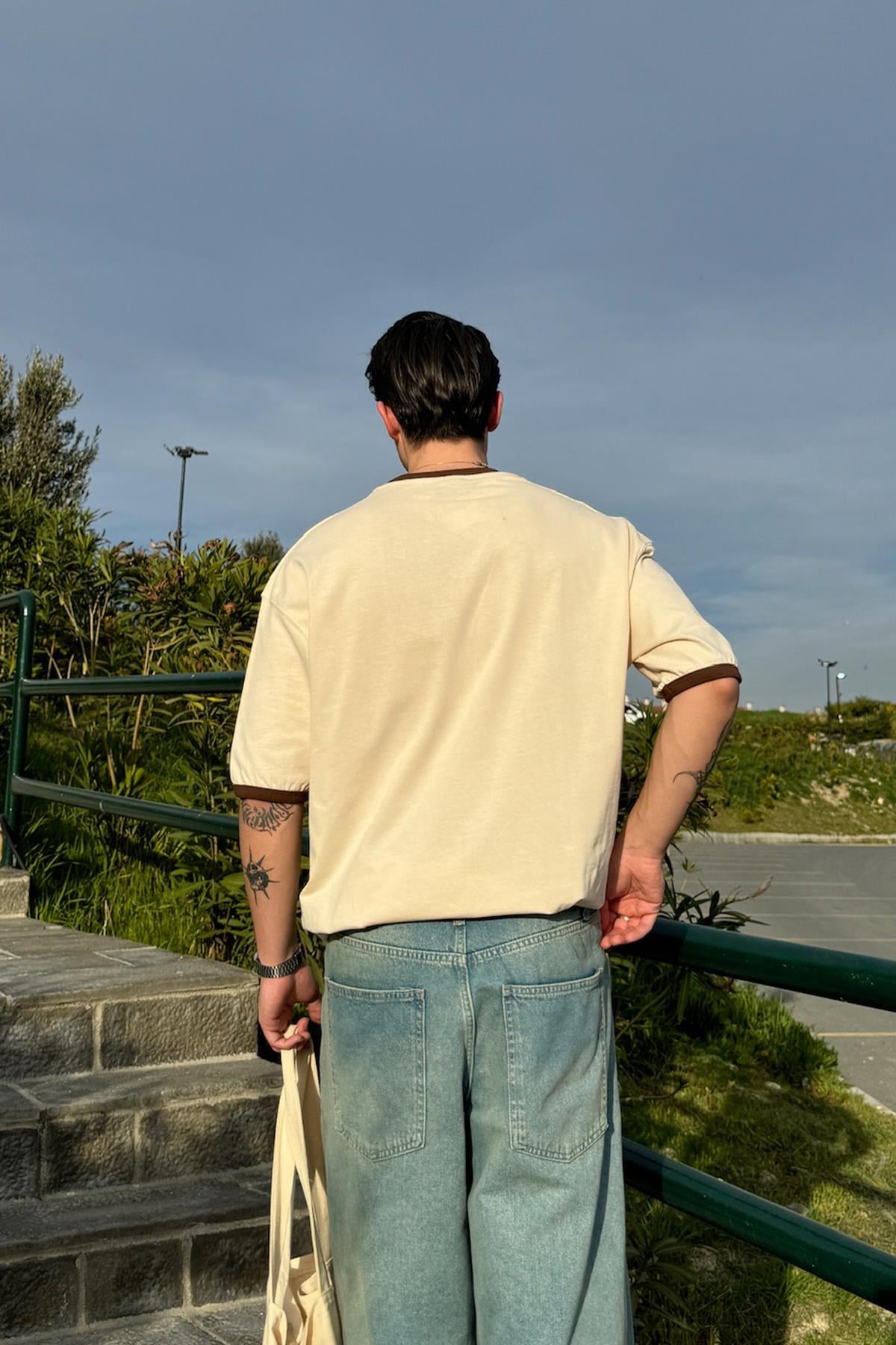 Sunset Valley Printed Oversize T-Shirt Beige