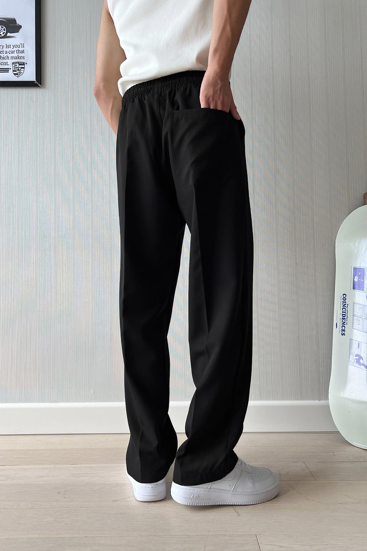 Timeless Elastic Waist Fabric Trousers Black