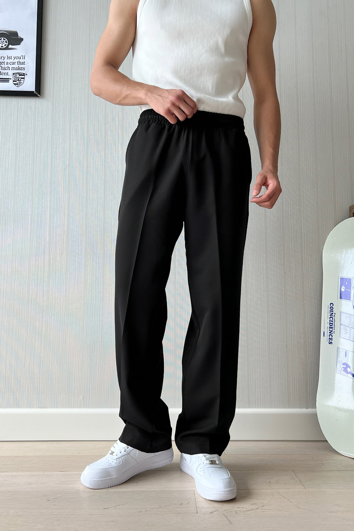Timeless Elastic Waist Fabric Trousers Black