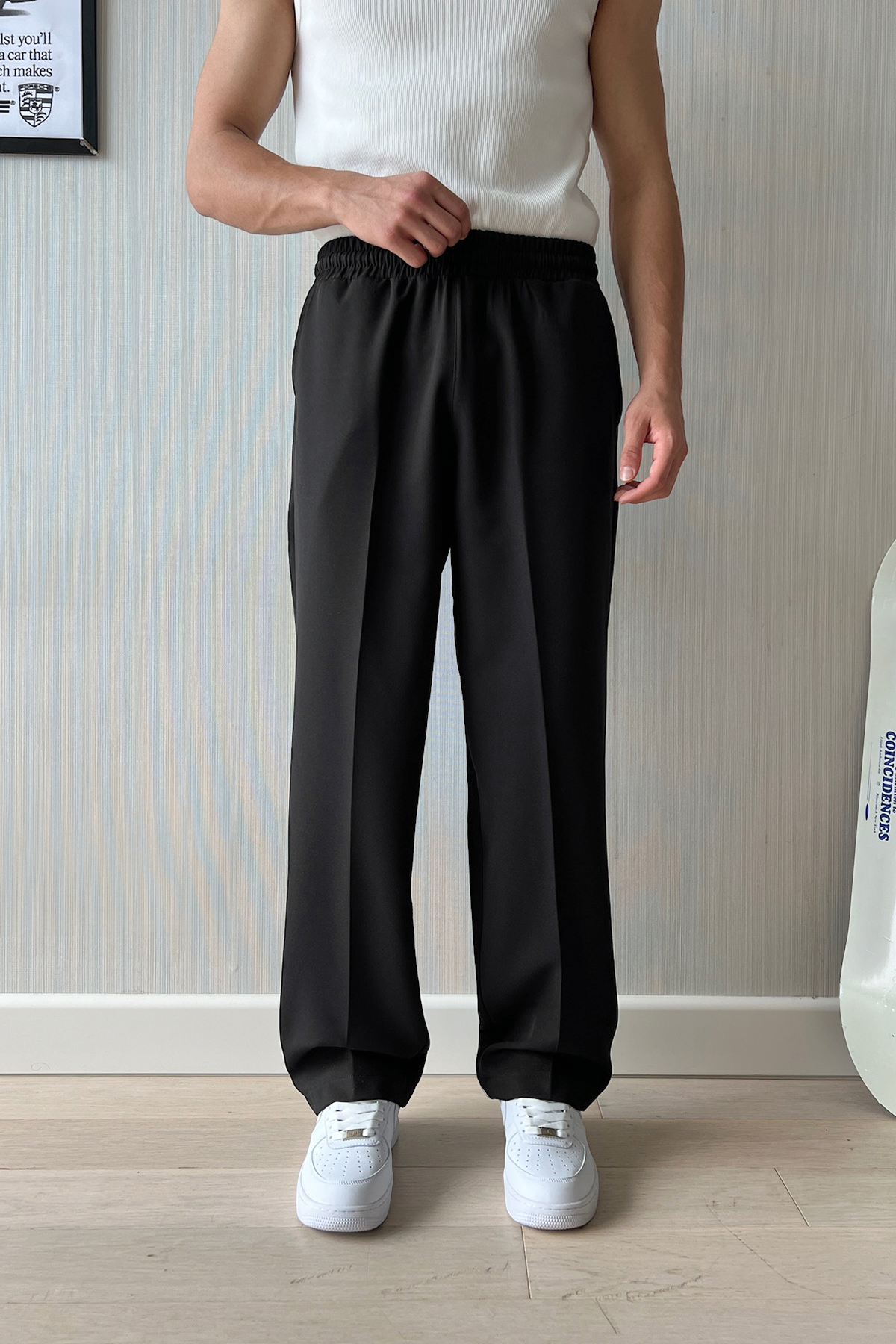 Timeless Elastic Waist Fabric Trousers Black