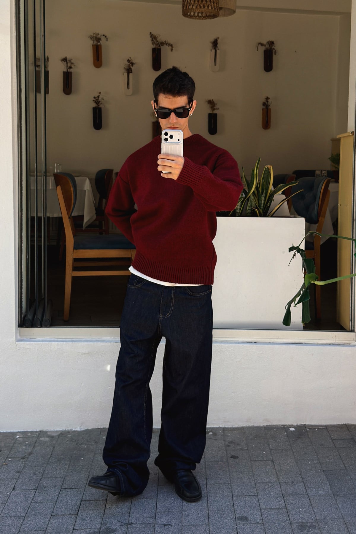 Wine Red Boxy Fit Crewneck Sweater