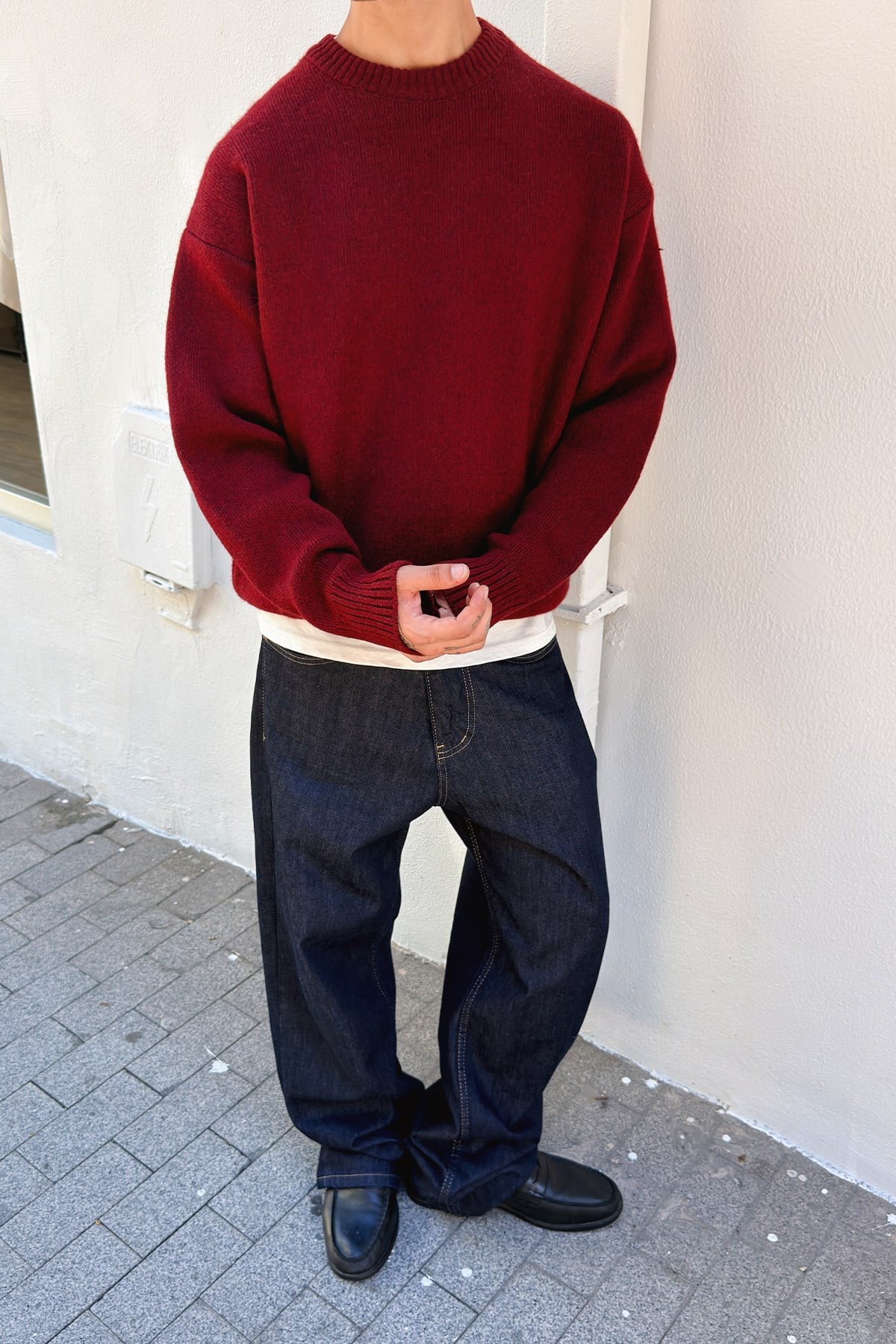Wine Red Boxy Fit Crewneck Sweater
