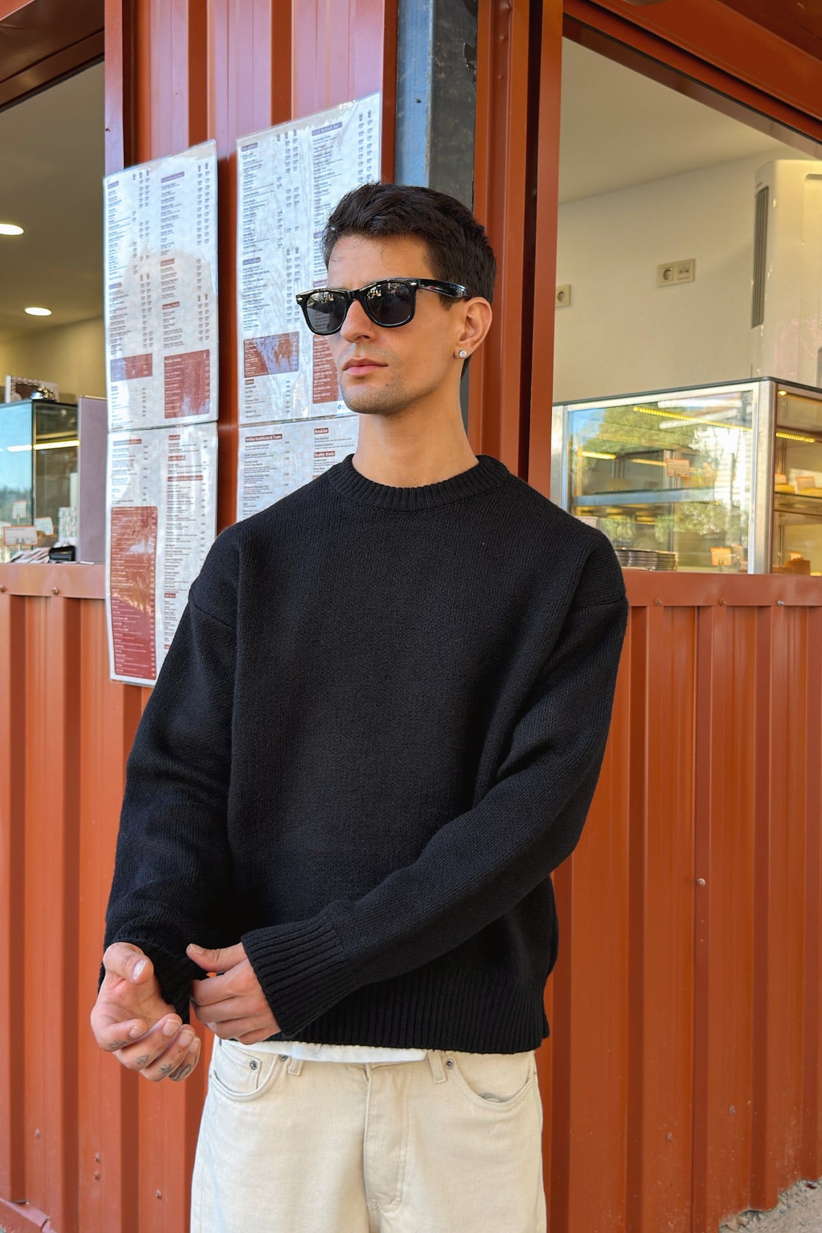 Black Boxy Fit Crewneck Sweater