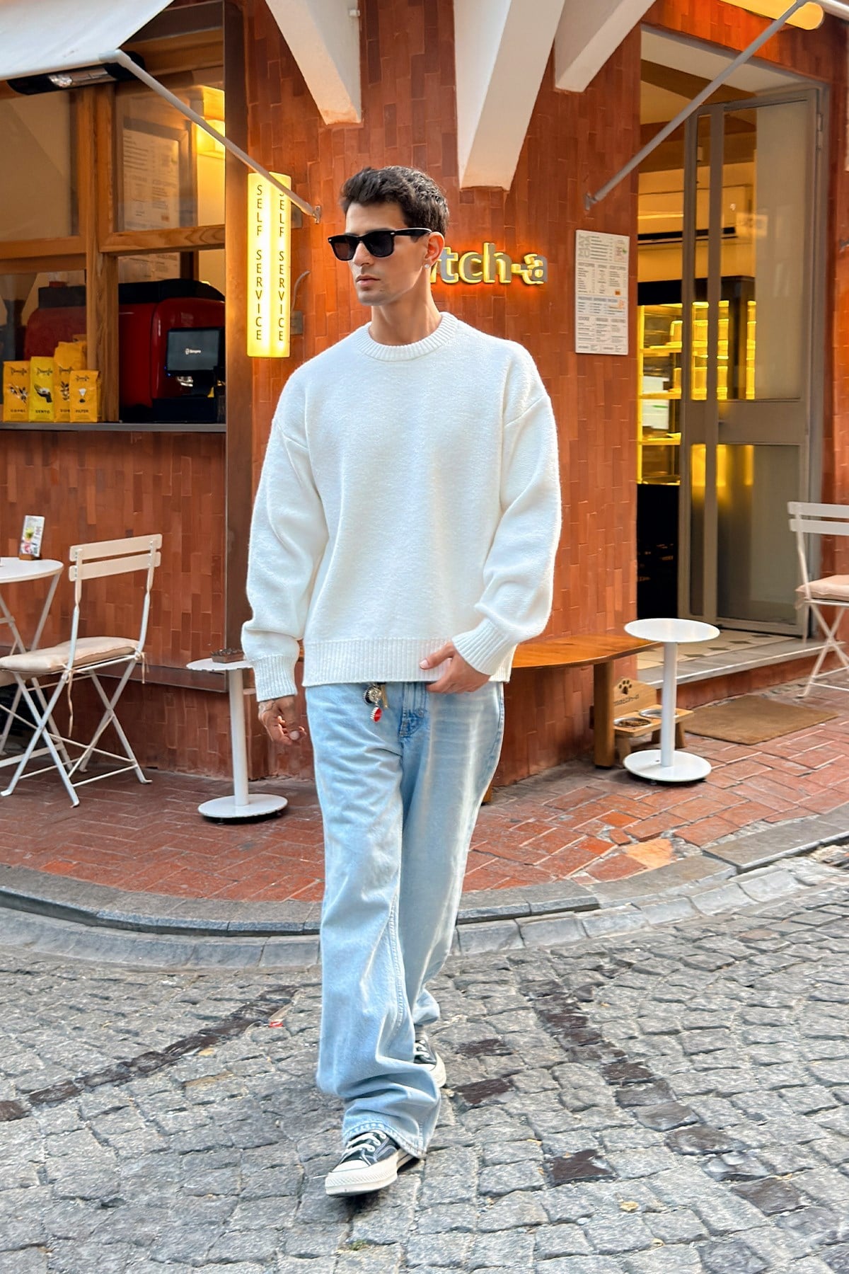 Ecru Boxy Fit Crewneck Sweater